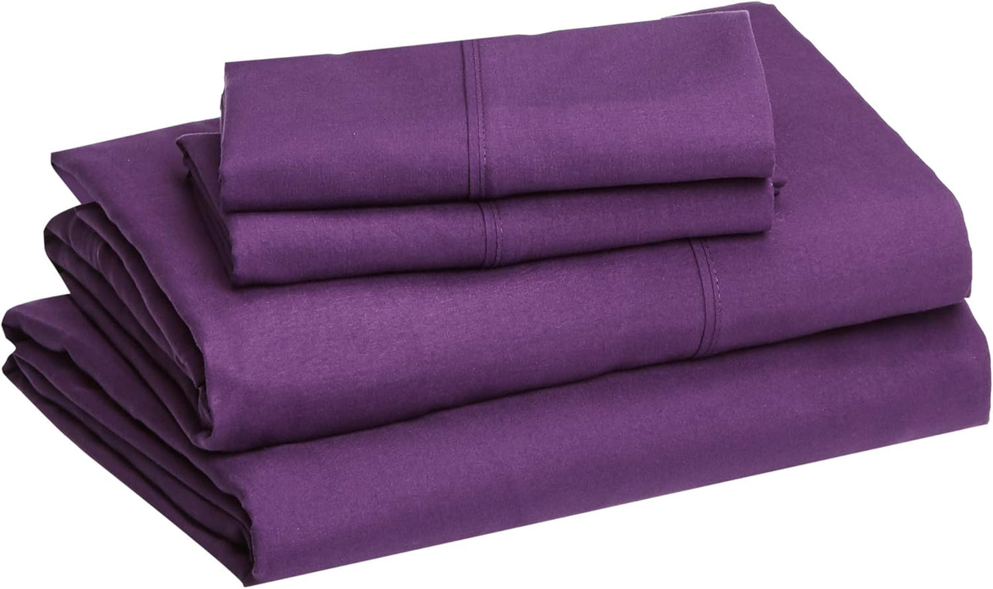 Amazon Basics Lightweight Super Soft, Comfortable Easy Care Microfiber 4 Piece Bed Sheet Set with 14-Inch Deep Pockets, Queen, Plum, Solid