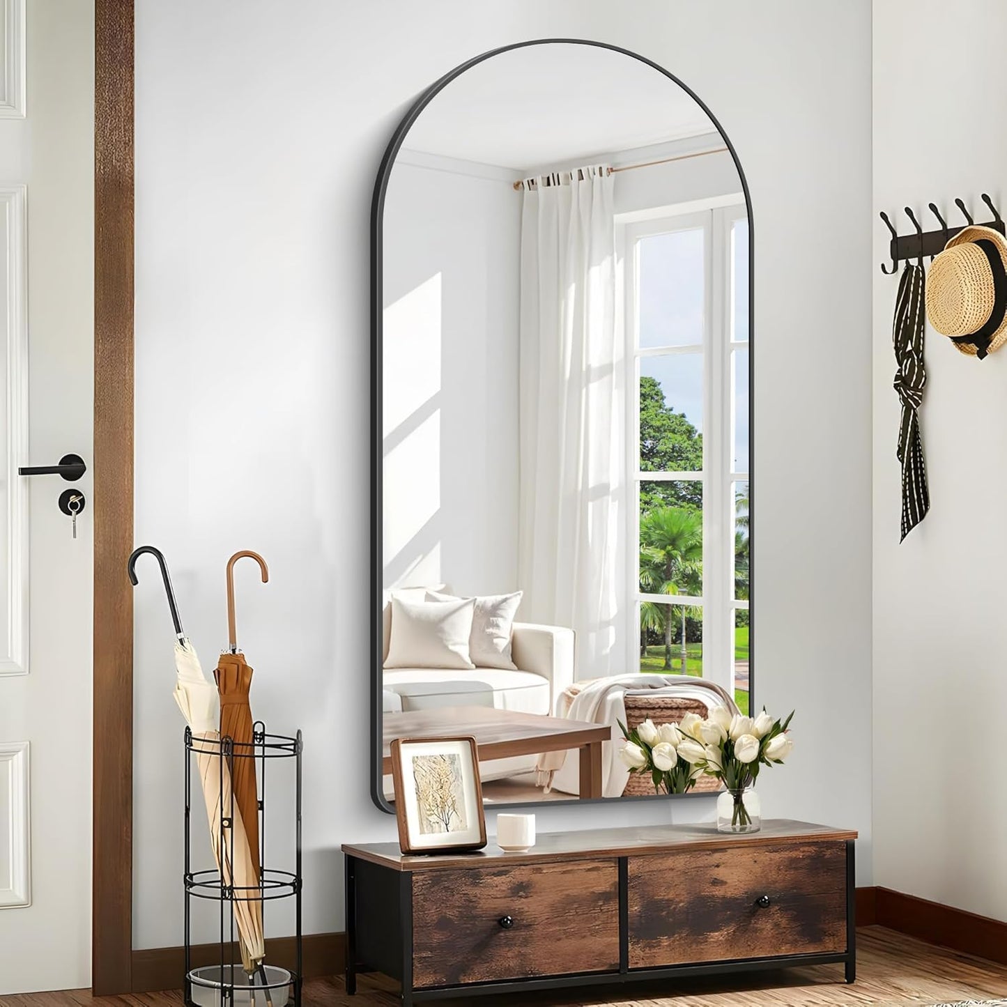GLASHOM Arched Bathroom Mirror, 55"x30" Black Arched Mirror for Bathroom, Wall Mounted Mirror, Black Vanity Wall Mirror Metal Frame for Bedroom, Entryway, Living Room, Vertically Hanging