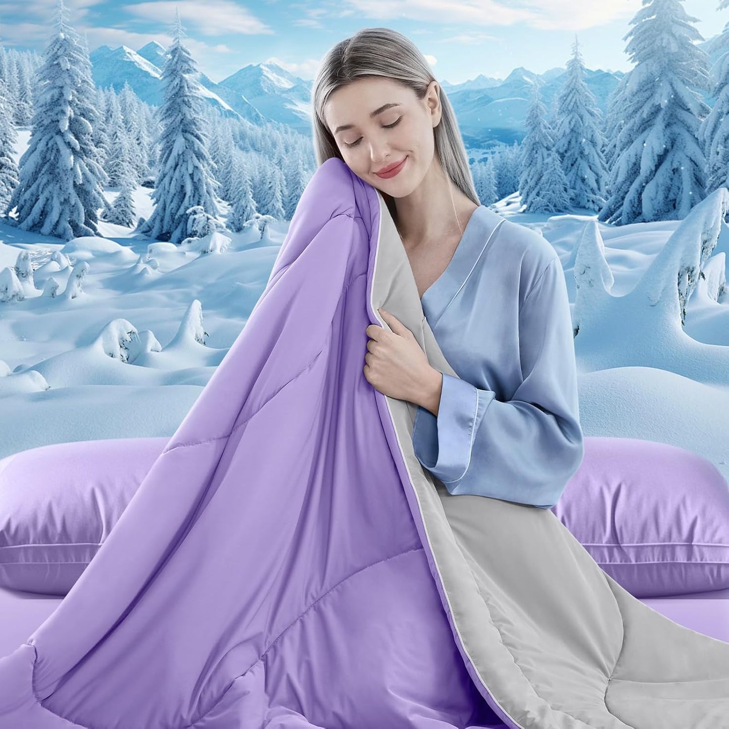 Cooling Comforter Twin Size, Double-Sided Cooling Blanket for Hot Sleepers & Night Sweats, Arc-Chill Q-Max > 0.4 Breathable Ice Blanket, Lightweight Cold Comforter (68''x90'', Purple)