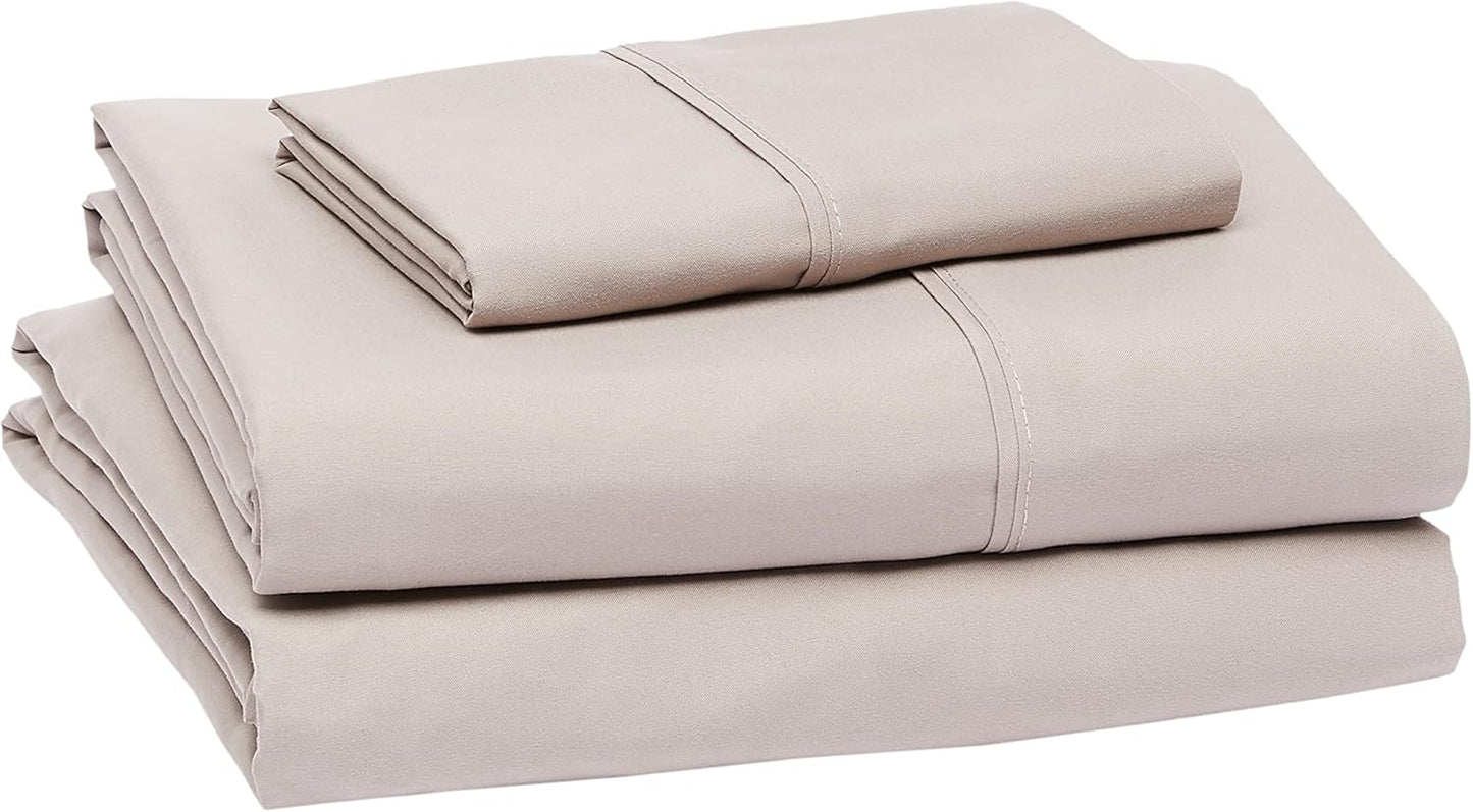 Amazon Basics Lightweight Super Soft Easy Care Wrinkle Free Microfiber 3 Piece Bed Sheet Set with 14-Inch Deep Pockets, Twin, Taupe, Solid, Kids, Men & Women Bedding