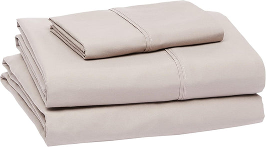 Amazon Basics Lightweight Super Soft Easy Care Microfiber 3-Piece Bed Sheet Set with 14-Inch Deep Pockets, Twin XL, Taupe, Solid