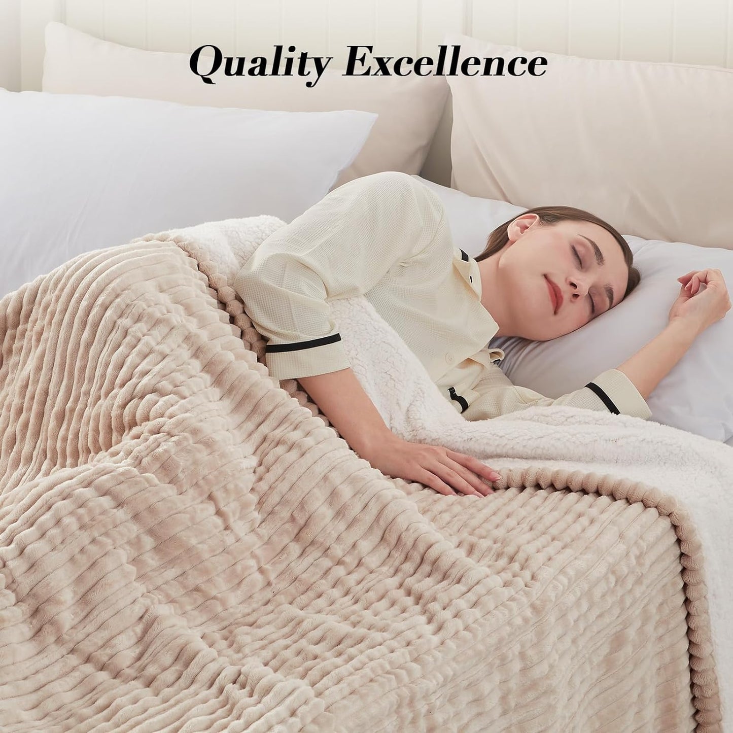 Westinghouse Queen Size Electric Blanket, Flannel to Sherpa Reversible, Heated Blanket Queen with Dual Control 10 Heating Settings & 1-12 Hours Auto Shut Off, Machine Washable, (84" x 90", Beige)