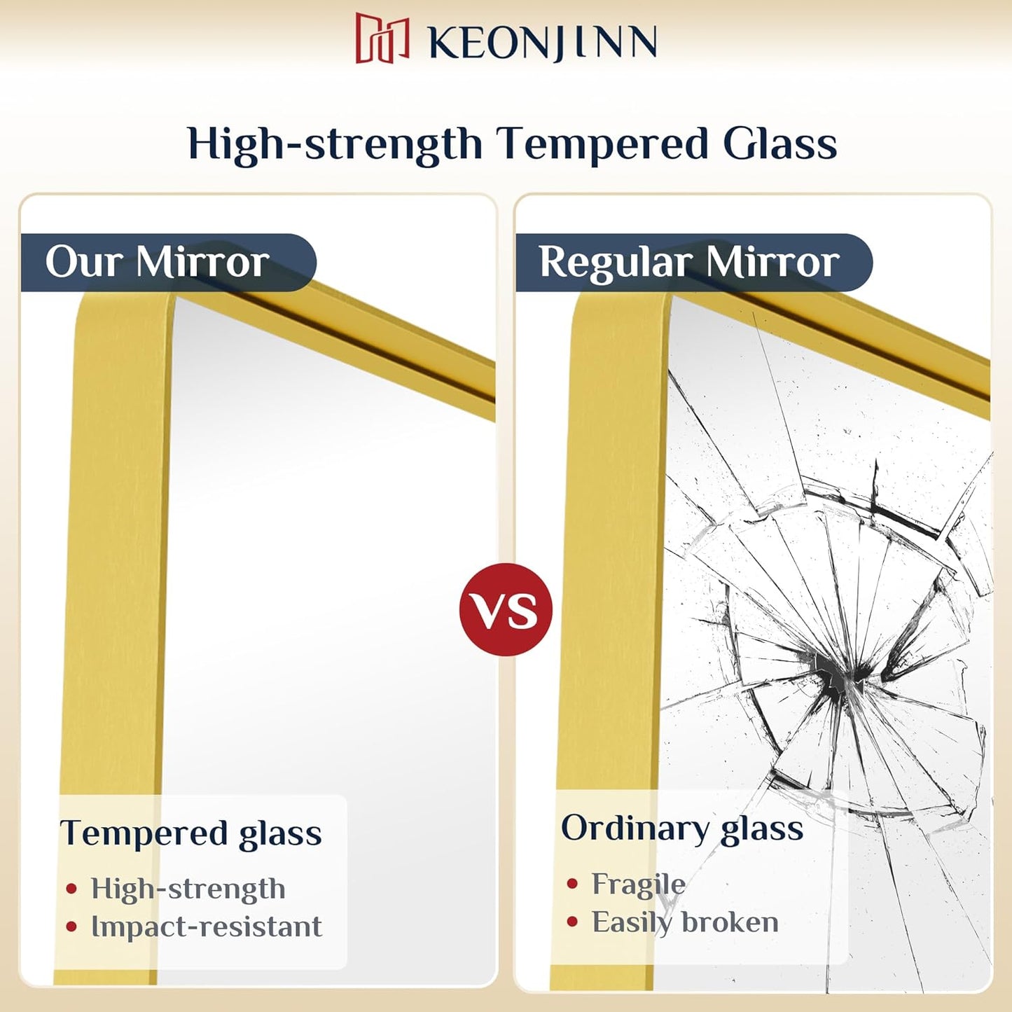 Keonjinn Gold Bathroom Mirrors for Over Sink, 32” x 36” Rounded Rectangle Brushed Gold Vanity Mirror, Anti-Rust Brass Mirror with HD Tempered Glass, Decorative Farmhouse Mirrors, Horizontal/Vertical