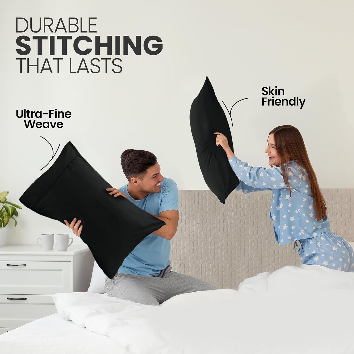 Pillow Covers by Utopia Bedding - Standard Size 2-Pack – Soft Brushed Microfiber – Perfect for Hospitals, Hotels, Guest Rooms – Oeko-TEX Certified, 20x26 Inches (Black)