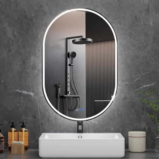 Bathroom Mirror 28"x48" LED Bathroom Mirror with Lights, Anti-Fog, Dimmable Oval Mirrors with Front Light and Backlit, Modern Farmhouse Wall Mounted Mirror for Decorative