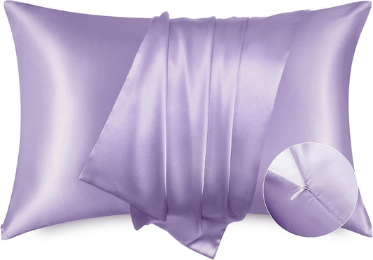 Bedsure Satin Pillowcase with Zipper, Similar to Silk Pillow Cases 2 Pack, Satin King Pillow Cases Set of 2, Silky & Soft Pillow Covers for Hair and Skin, Gifts for Women Men, Lavender, 20x36 Inches