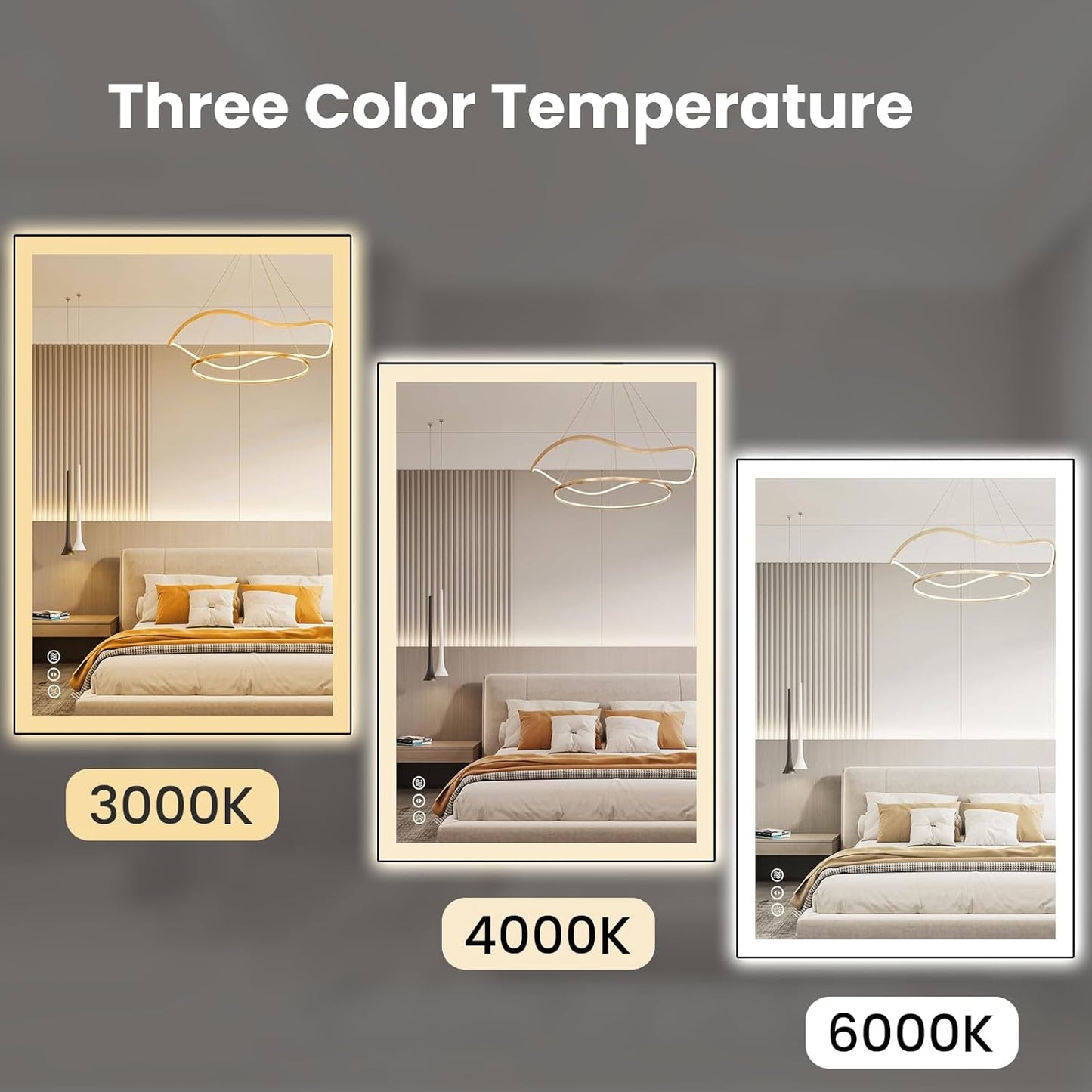 WTTY 24"X32" LED Bathroom Mirror with Black Frame, Bathroom Vanity Mirror with Lights for Wall, Front Light and Backlit, Anti-Fog, Dimmable, 3 Colors, Shatterproof, Memory, Horizontal/Vertical