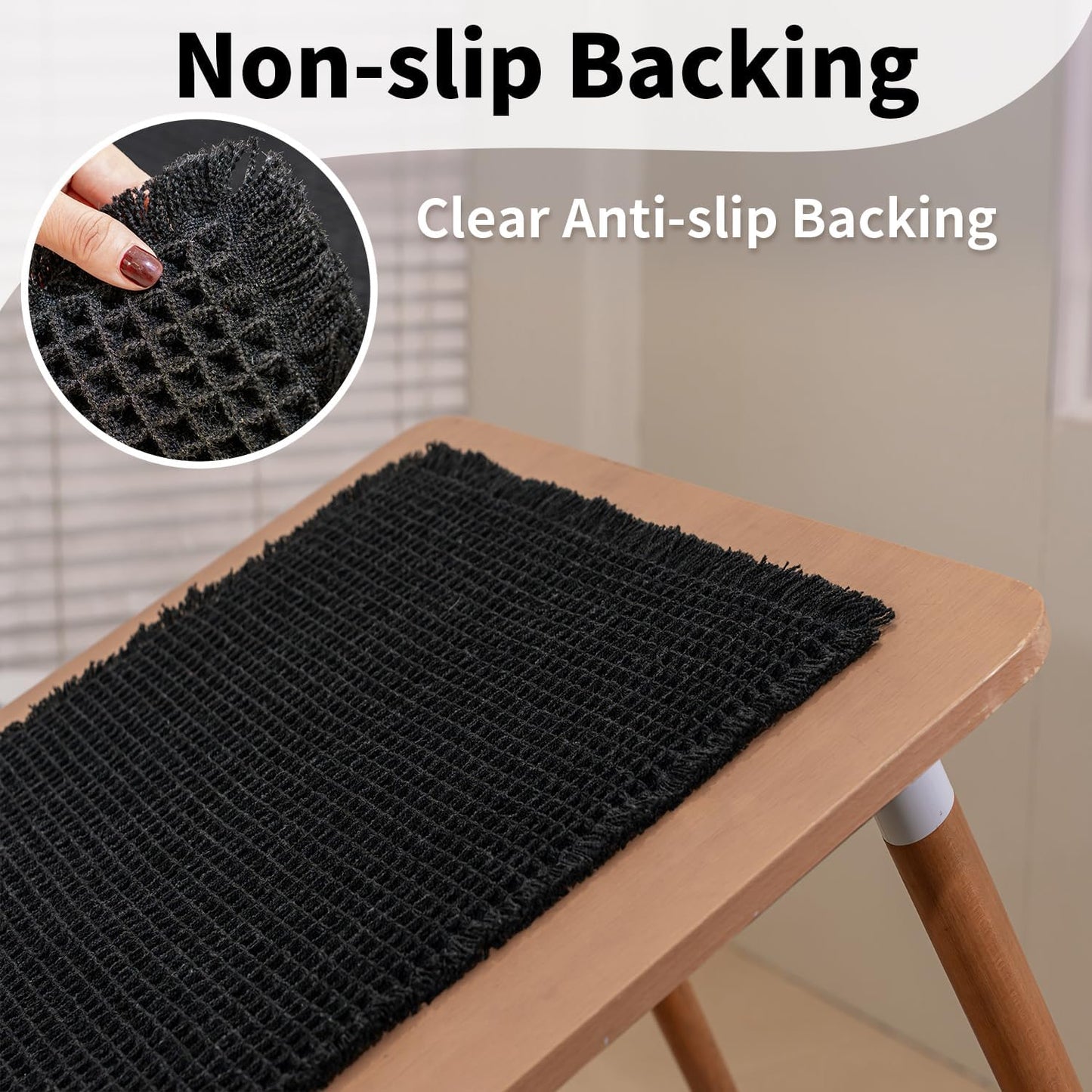 Black Bathroom Rug - Waffle Bath Mat Non Slip Washable, Super Absorbent & Quick Dry, Small Boho Bath Mat Farmhouse Bathroom Decor, 18'' x 30'', Black