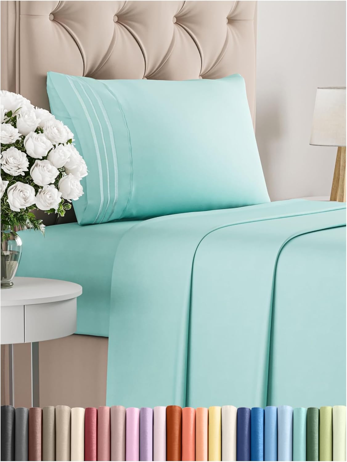 Twin XL Size 3 Piece Sheet Set - Comfy Breathable & Cooling Bed Sheets Set - Hotel Luxury Bedding for Women, Men, Kids, Teens, Boys & Girls - Deep Pockets, Soft and Wrinkle Free - Oeko-Tex - Spa Blue