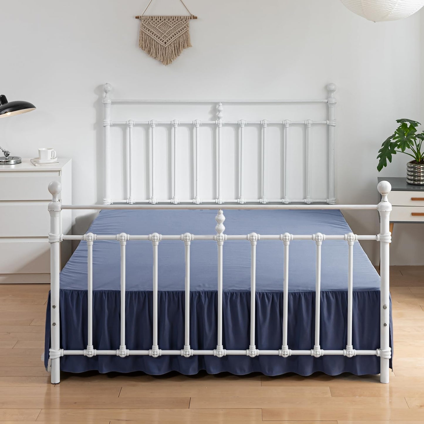Bed Skirt King Size Ruffled Bed Skirt with Split Corners, 18 Inch Drop Dust Ruffle Bed Skirt with Platform, Blue (King - 18" Drop)