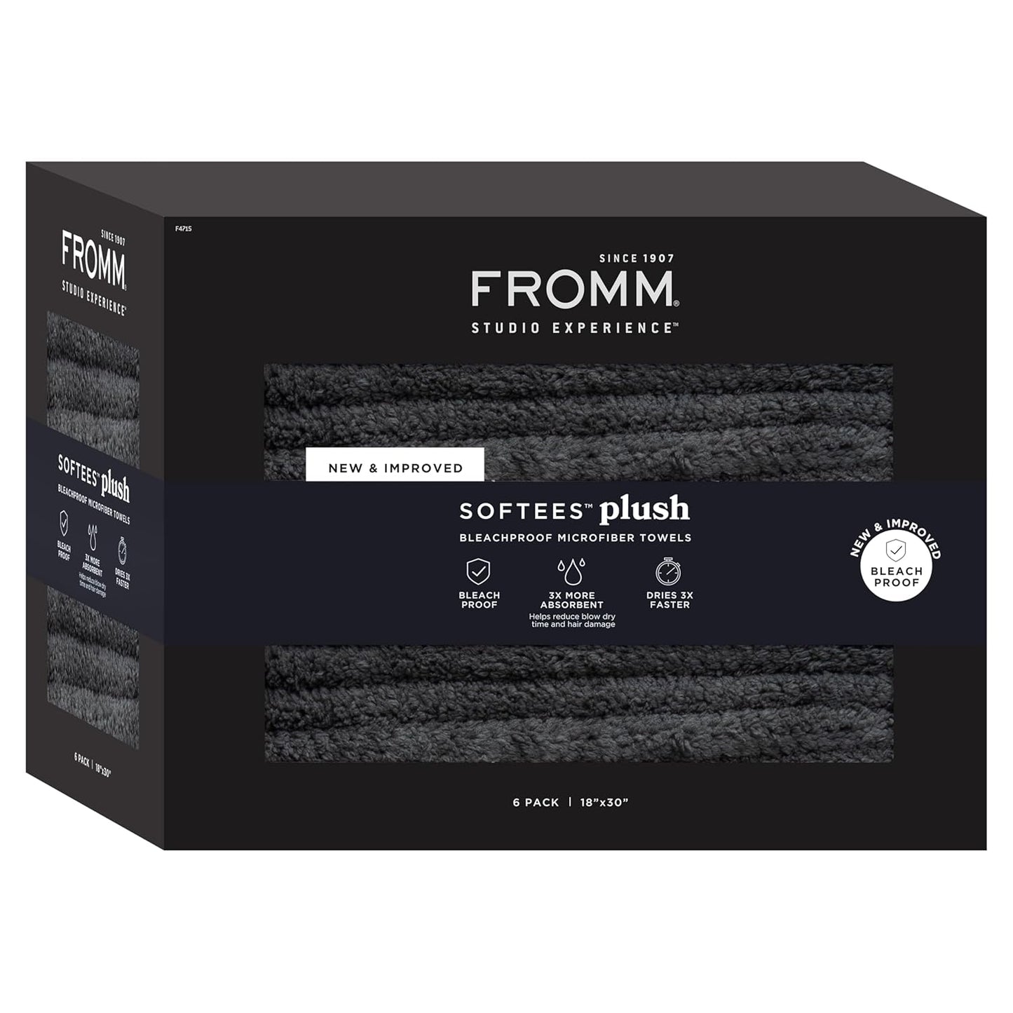 Fromm Softees Plush Microfiber Towels for Hair Salon, Barber, Spa, Ultra Soft Hair Wrap for Drying Hair, Hands, Face, Dark Grey, 20 x 34 Inches, 6 Pack
