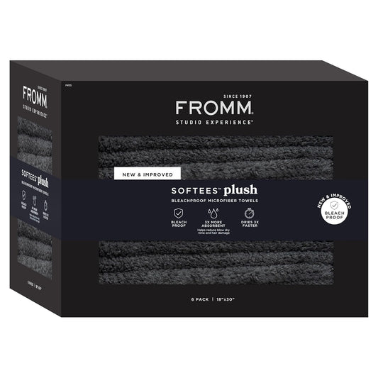 Fromm Softees Plush Microfiber Towels for Hair Salon, Barber, Spa, Ultra Soft Hair Wrap for Drying Hair, Hands, Face, Dark Grey, 20 x 34 Inches, 6 Pack