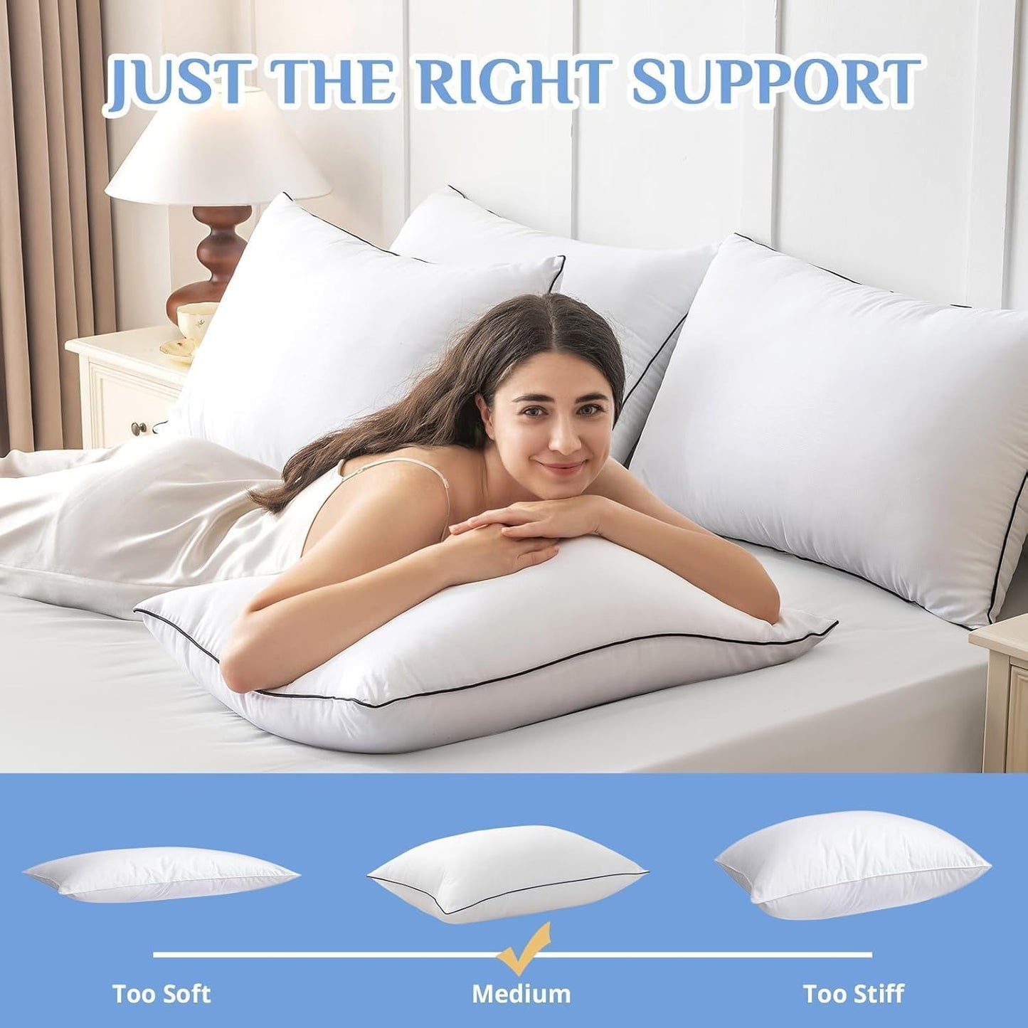 JOLLYVOGUE Pillows Queen Size Set of 2, Hotel Collection Bed Pillows for Side, Back, and Stomach Sleepers, Fluffy and Supportive, Down Alternative Microfiber Filled Sleeping Pillow