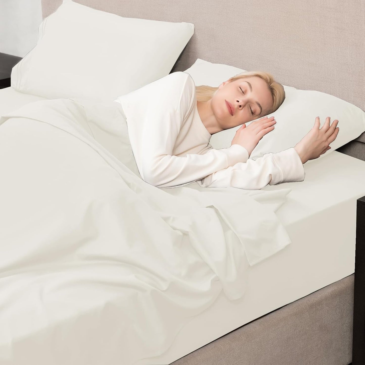 Mejoroom King Size Bed Sheet Set - Hotel Luxury 1800 Bedding Sheets & Pillowcases - 16" Deep Pocket Fitted Sheet, Soft, Breathable, Wrinkle & Fade Resistant - 4 Piece(King, Ivory)