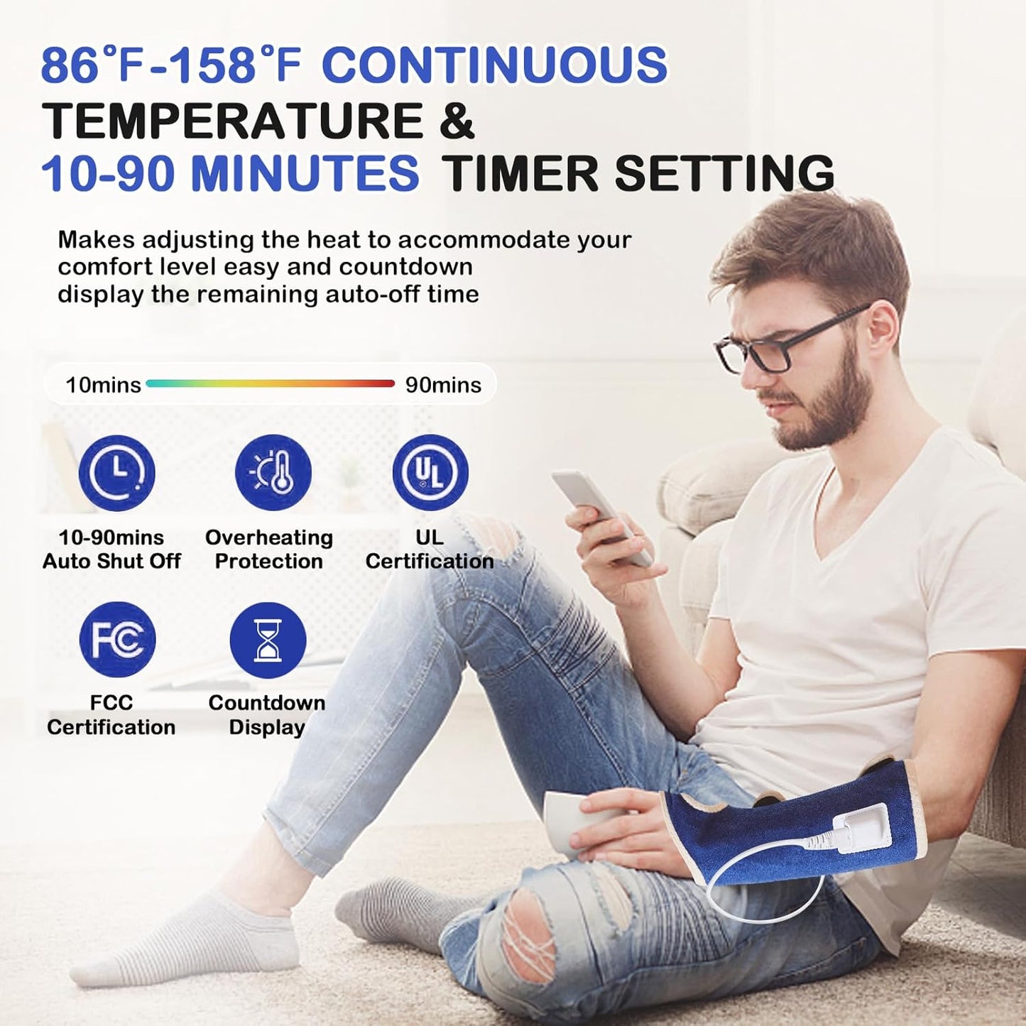 JOBYNA Heating Pad for Wrist Pain, 30S Fast Heat Heated Wrist Wrap, 86-158℉, 10-90Min Auto Shut Off, Suitable for Arthritis, Carpal Tunnel Relief, Sprains Trigger Thumb