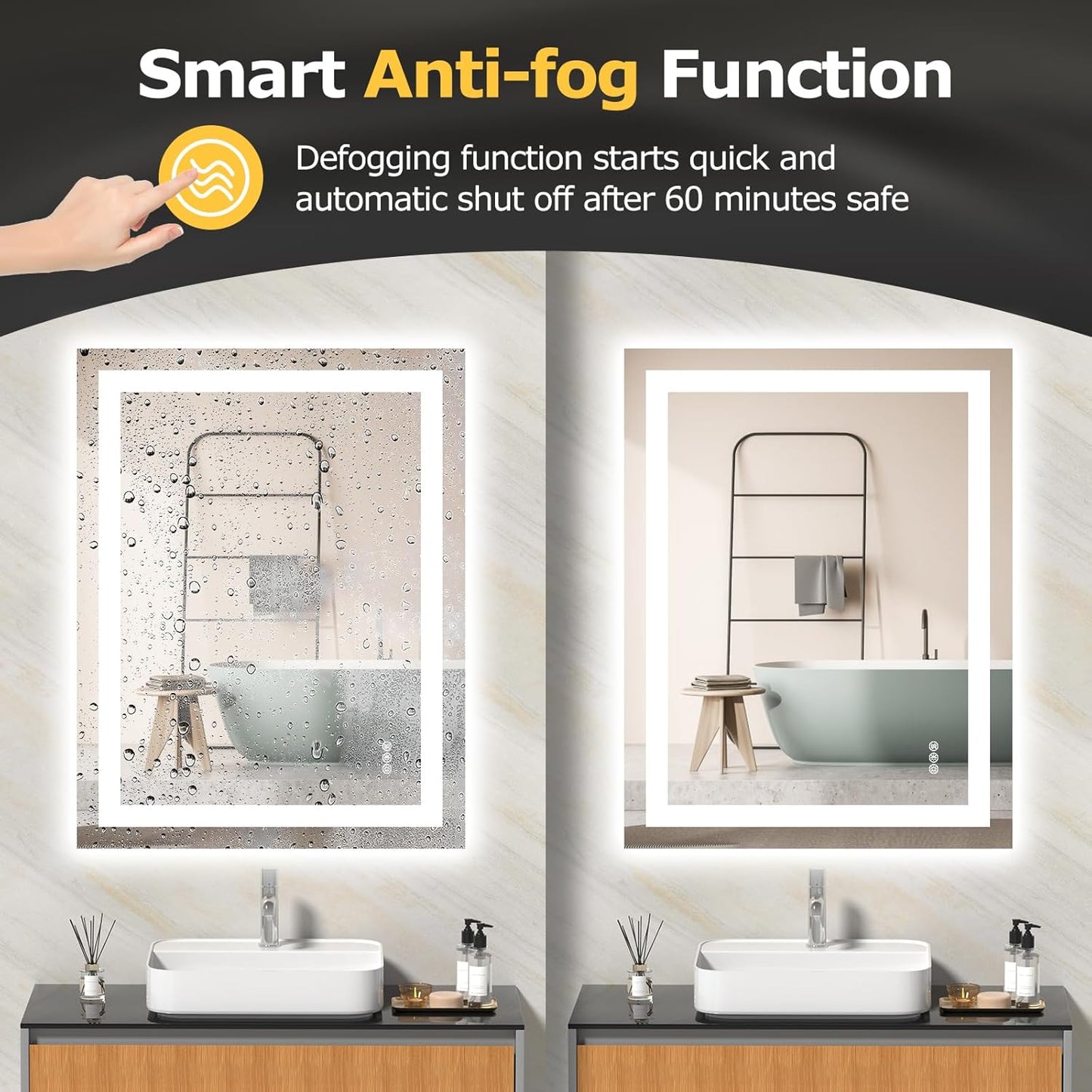 28X36 LED Bathroom Mirror with Lights, Anti-Fog, Dimmable, Backlit + Front Lit, Smart Bathroom Vanity Mirror, Memory Function, Shatterproof, Tempered Glass (Horizontal/Vertical)