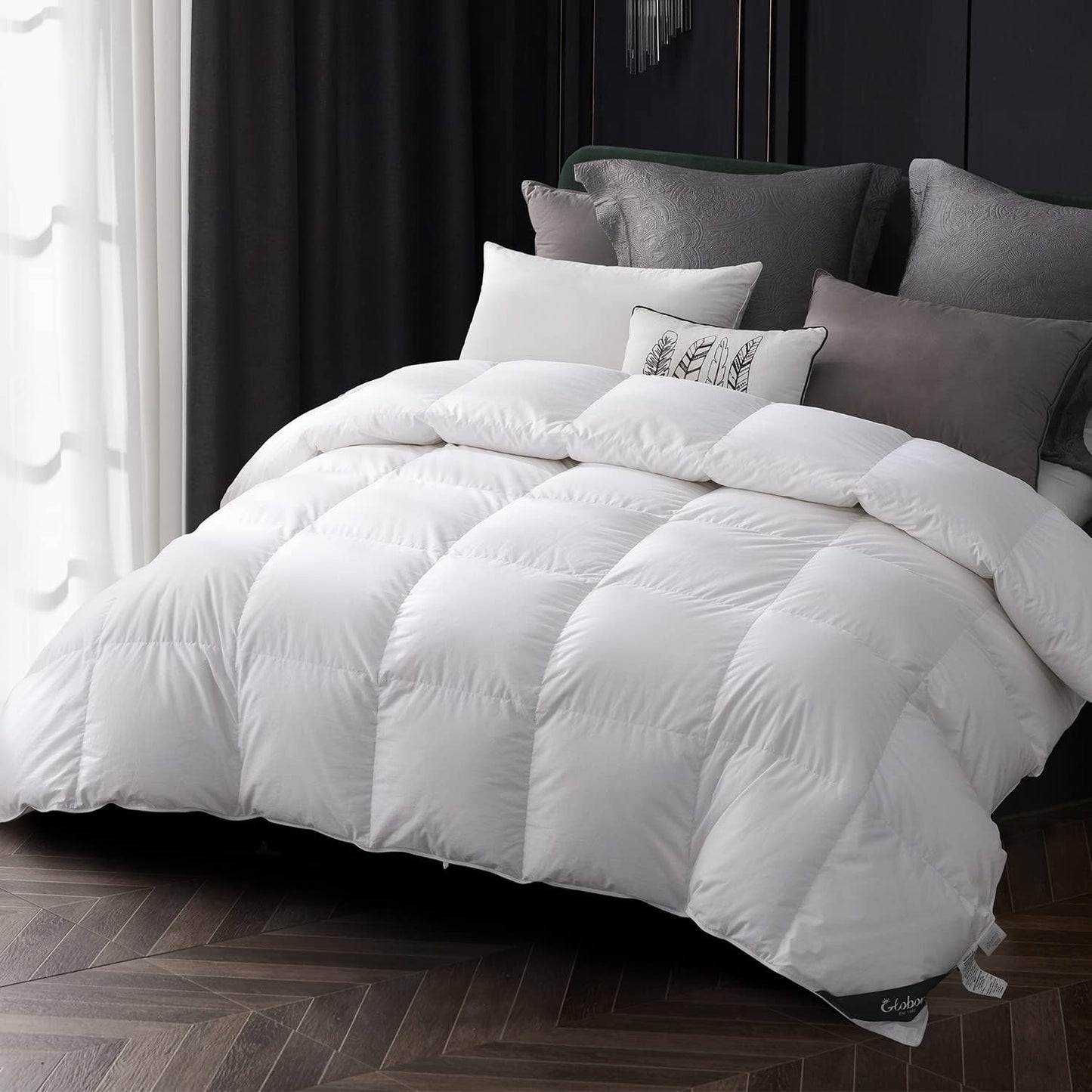Globon Goose Down Comforter Queen Size All Season Down Duvet Insert,400 Thread Count Ultra Soft Noiseless Shell,800 Fill Power with Corner Tabs,White