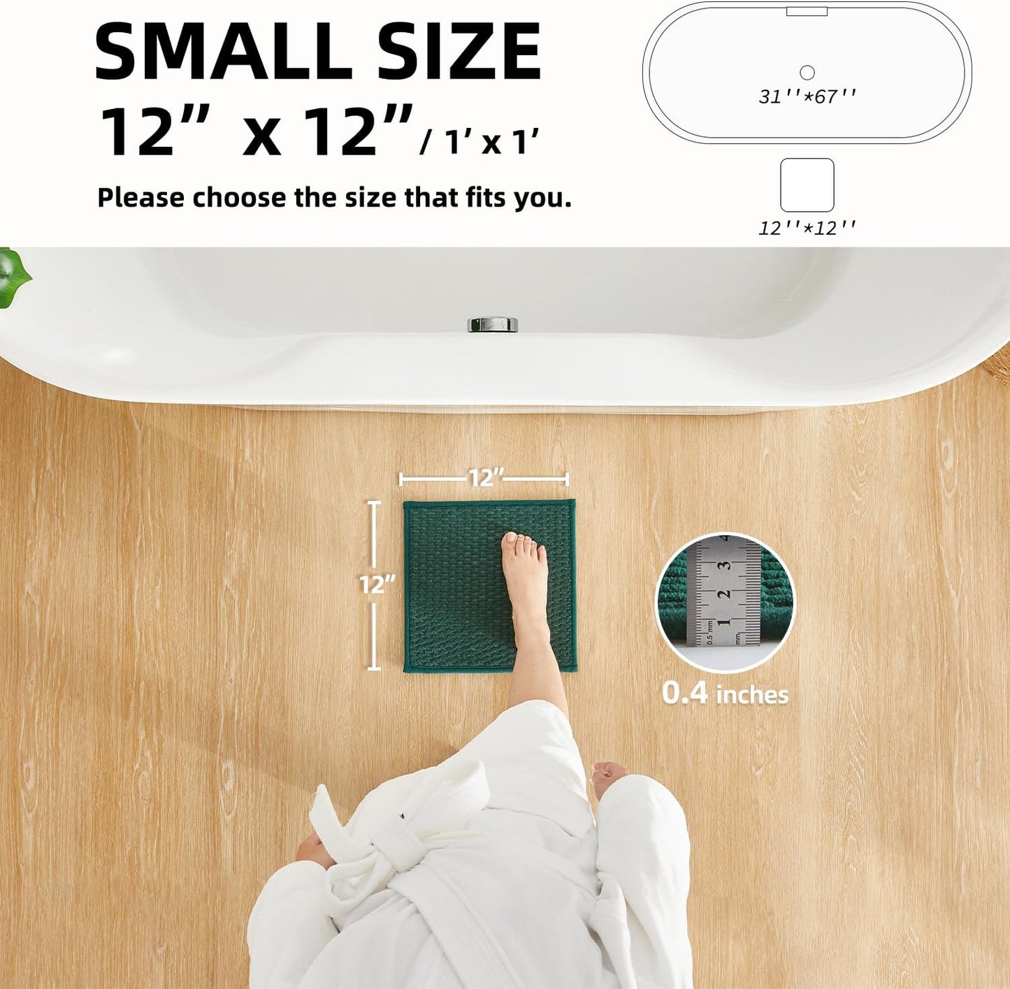 Small Bathroom Rugs Non Slip Washable Bath Rugs Super Absorbent Bathroom Rug Thin Quick Dry Low Pile Bath Mats, Dark Green 12"x12"