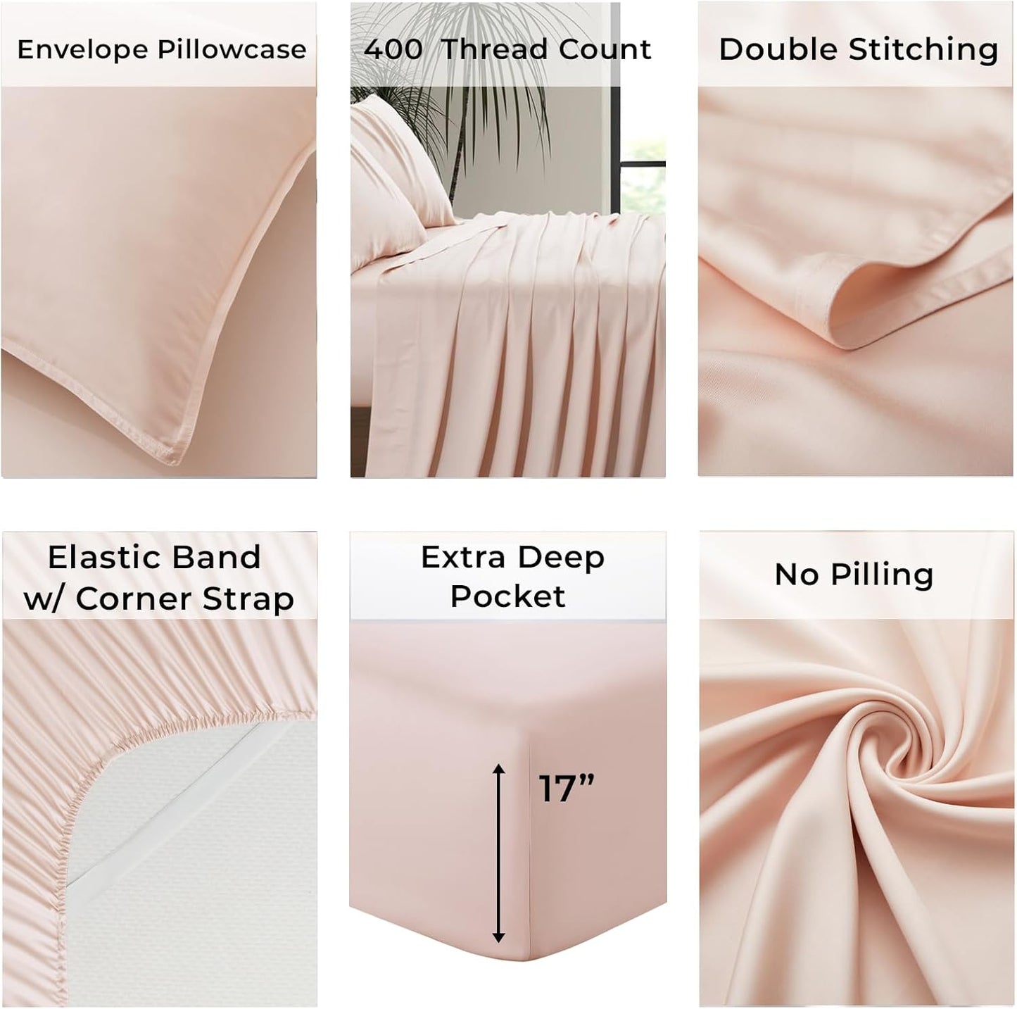 Luxury Bamboo Market | Queen Size Bed Sheet Set | 100% Viscose Made from Bamboo | Organically Grown | Ultra Soft | Cooling Sheets for Hot Sleepers | 17" Deep Pocket [Vintage Pink]