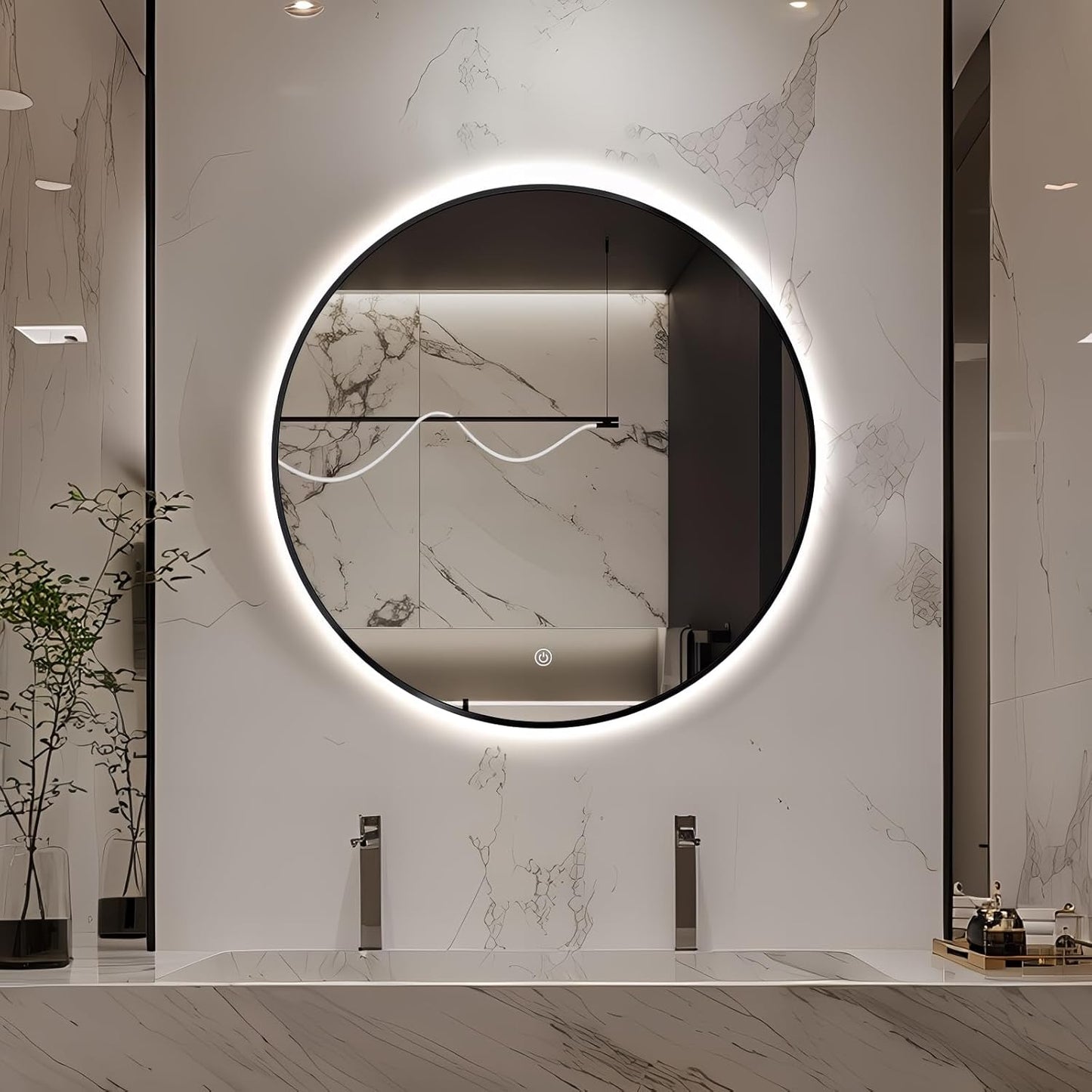 Niccy 32" LED Backlit Round Mirror for Bathroom, Black Framed Vanity Light Wall Mirror LED Smart Circle Mirrors with 3 Lighting Colors, Dimmable Lighted Mirror with Anti-Fog, IP65 Waterproof