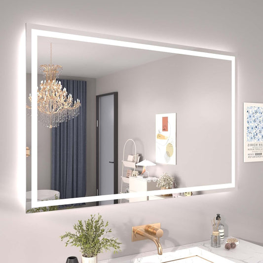 55"X36" LED Bathroom Mirror with Front Lights and Backlit, Anti-Fog, Dimmable, Shatter-Proof Tempered Glass, Lighted Bathroom Vanity Mirror for Wall with 3 Colors, Memory Function