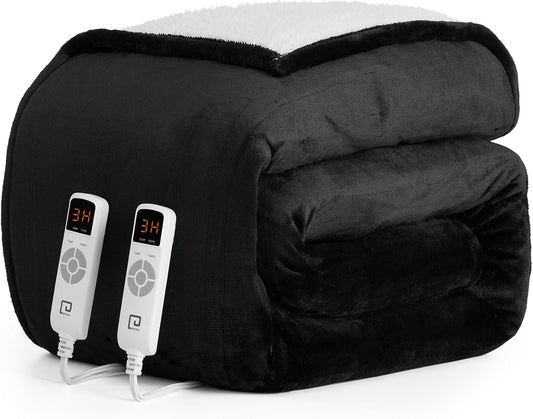 EHEYCIGA Heated Blanket Electric Blanket Queen Size - Heating Blanket with 9 Heating Levels & 10 Hours Auto Off, Soft Cozy Sherpa Washable Dual Control Blanket with Fast Heating, 84 x 90 Inches