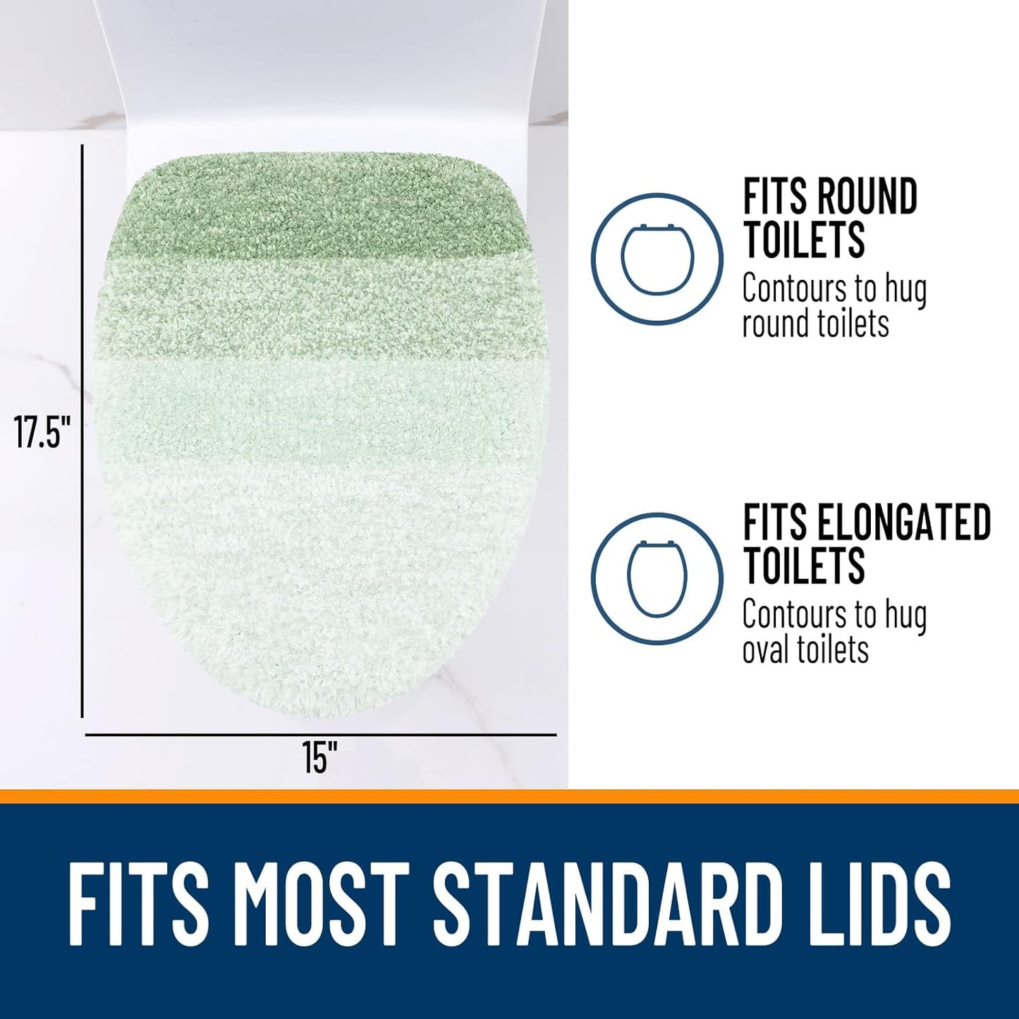 OLANLY Soft Microfiber Bathroom Toilet Lid Cover, Machine Washable Covers, 17.5x15, Stays in Place Rubber Backing, Fits Most Round, Elongated and Oblong Lids, Accessories Decor, Sage Green