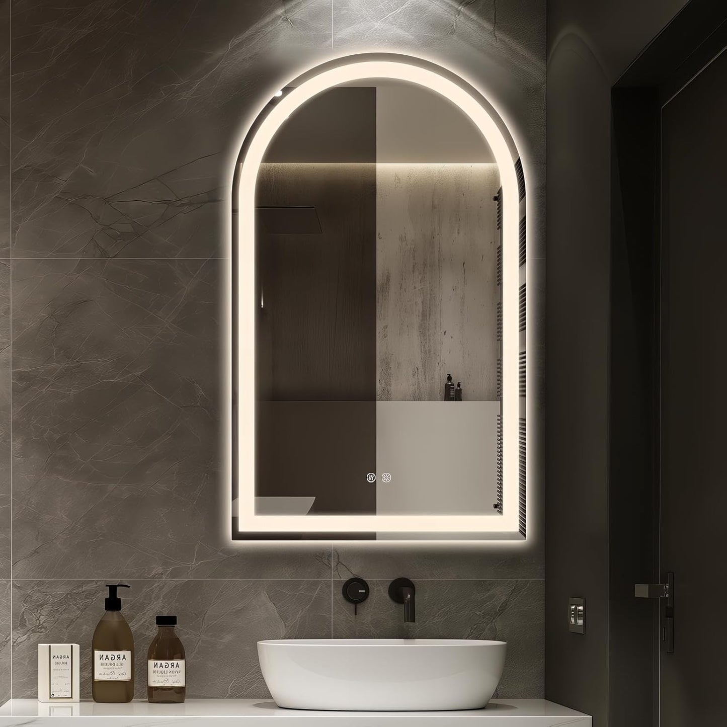 Niccy Arched LED Bathroom Mirror, 33x20 Arch Wall Mounted Frameless Bathroom Mirror for Vanity, Smart Lighted Frontlit Mirrors with Memory Function for Bathroom Bedroom Beauty Hair Salon