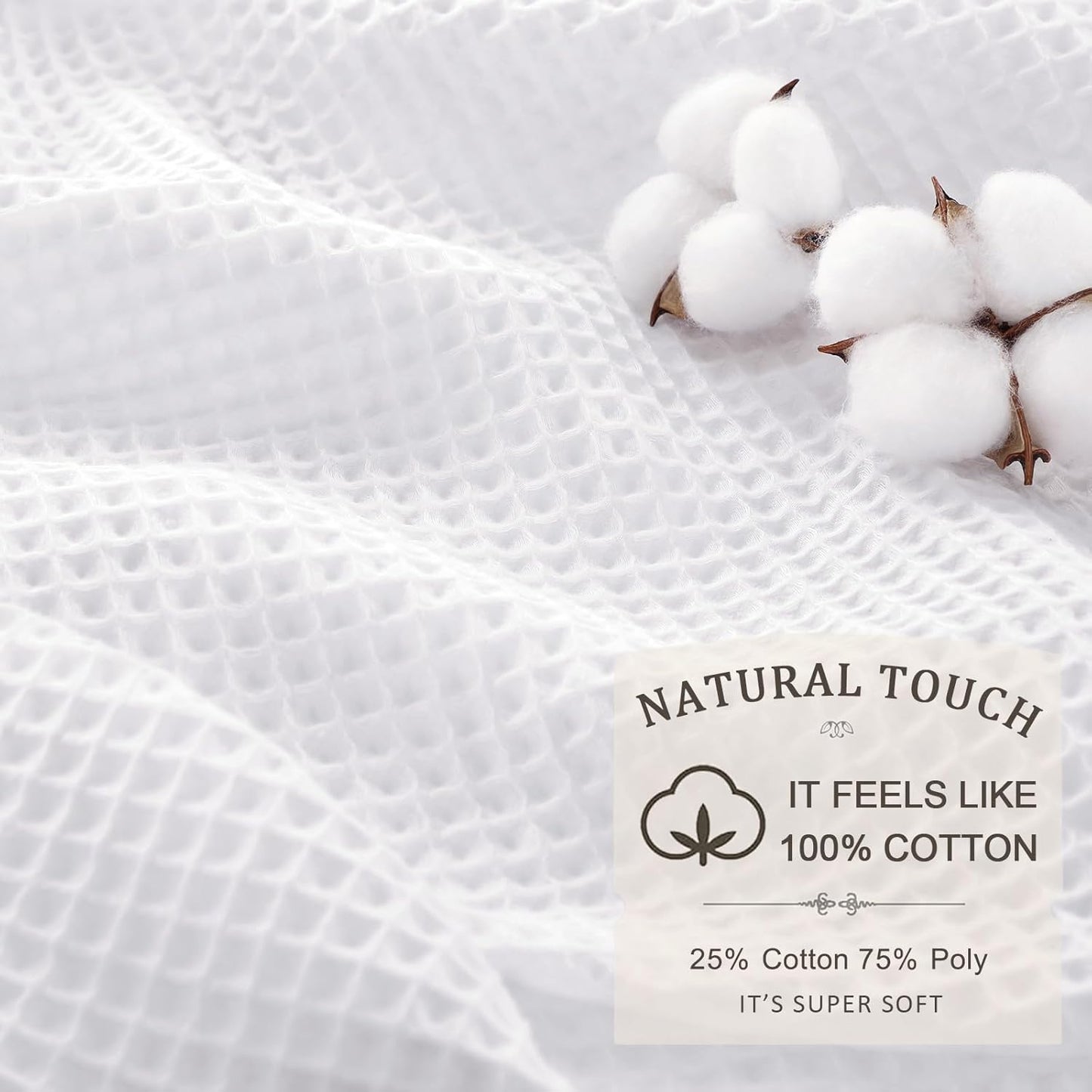 Waffle Weave Shower Curtain - White Cotton Fabric Texture Heavyweight Shower Curtain for Bathroom,Washable,72Wx75L