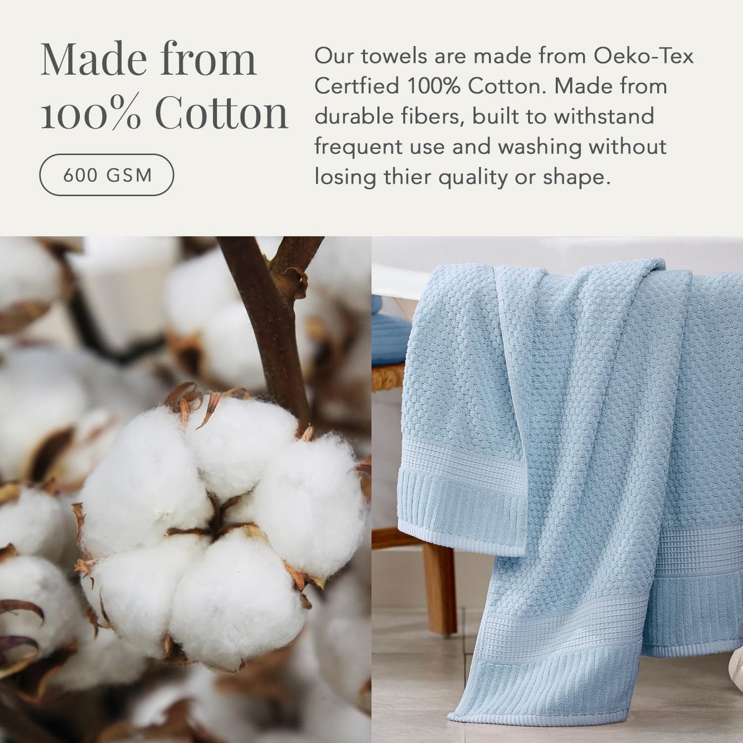 NY Loft 100% Cotton Hand Towel 6 Pack | Super Soft & Absorbent Quick-Dry Hand Towels 16" x 28" |Textured and Durable Cotton | Trinity Collection (6 Pack Hand Towel, Chambray Blue)