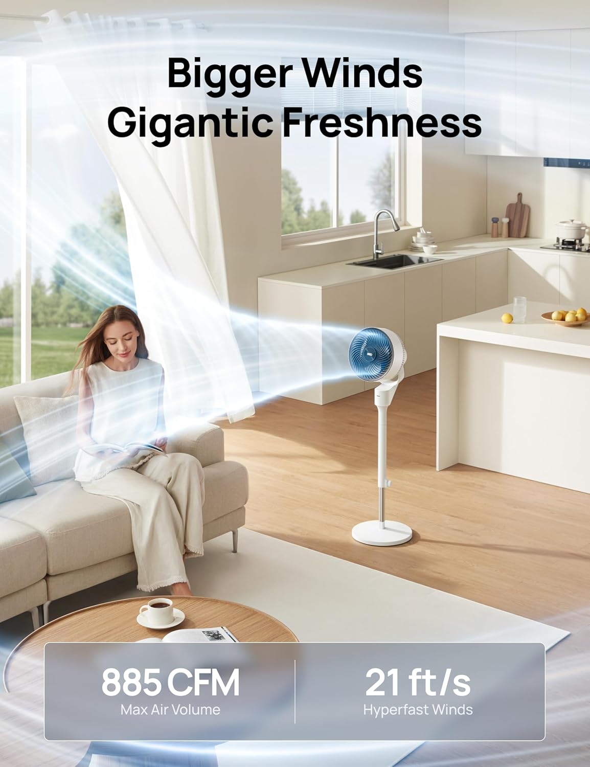 Dreo Fan for Bedroom, 80° Oscillating Standing Fan, 25dB Quiet, 80ft Pedestal Fans for Home Office, 90° Manual Vertical, 3 Speeds, Remote, 34-41" Adjustable Height, Air Circulator