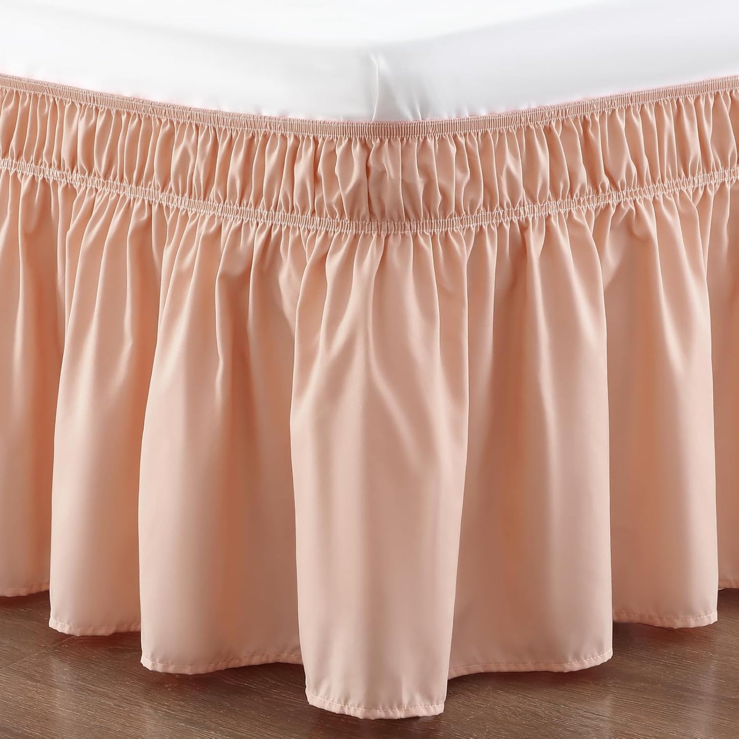 RIMELA Bed Skirt Queen Size 15 Inch Drop, Wrap Around Elastic Bedskirt Solid Microfiber Luxury Hotel Quality Fabric, Easy to Install Machine Washable Wrinkle & Fade Resistant, Flesh Pink