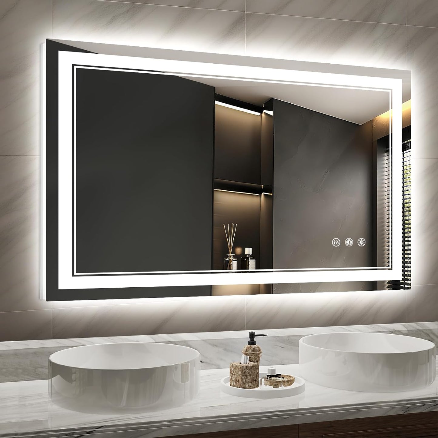 LED Bathroom Mirror with Lights: 48"x32" Wall Mounted Large Lighted Mirrors Fogless, Anti-Fog,Dimmable,Memory Function, Shatterproof Tempered Glass, Espejos para Baños, ETL Listed