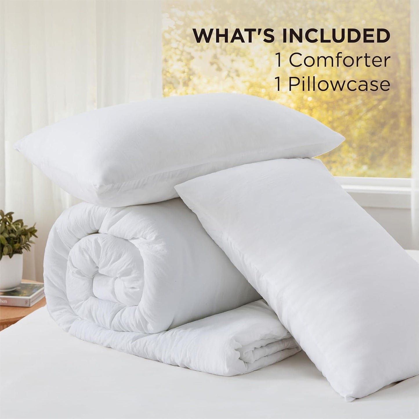 Bedsure Twin/Twin XL Comforter Set, White Soft Prewashed Bedding for All Seasons, 2 Pieces GentleSoft™ Warm Down Alternative Bed Set, 1 Lightweight Comforter (68"x88") and 1 Pillowcase (20"x26")