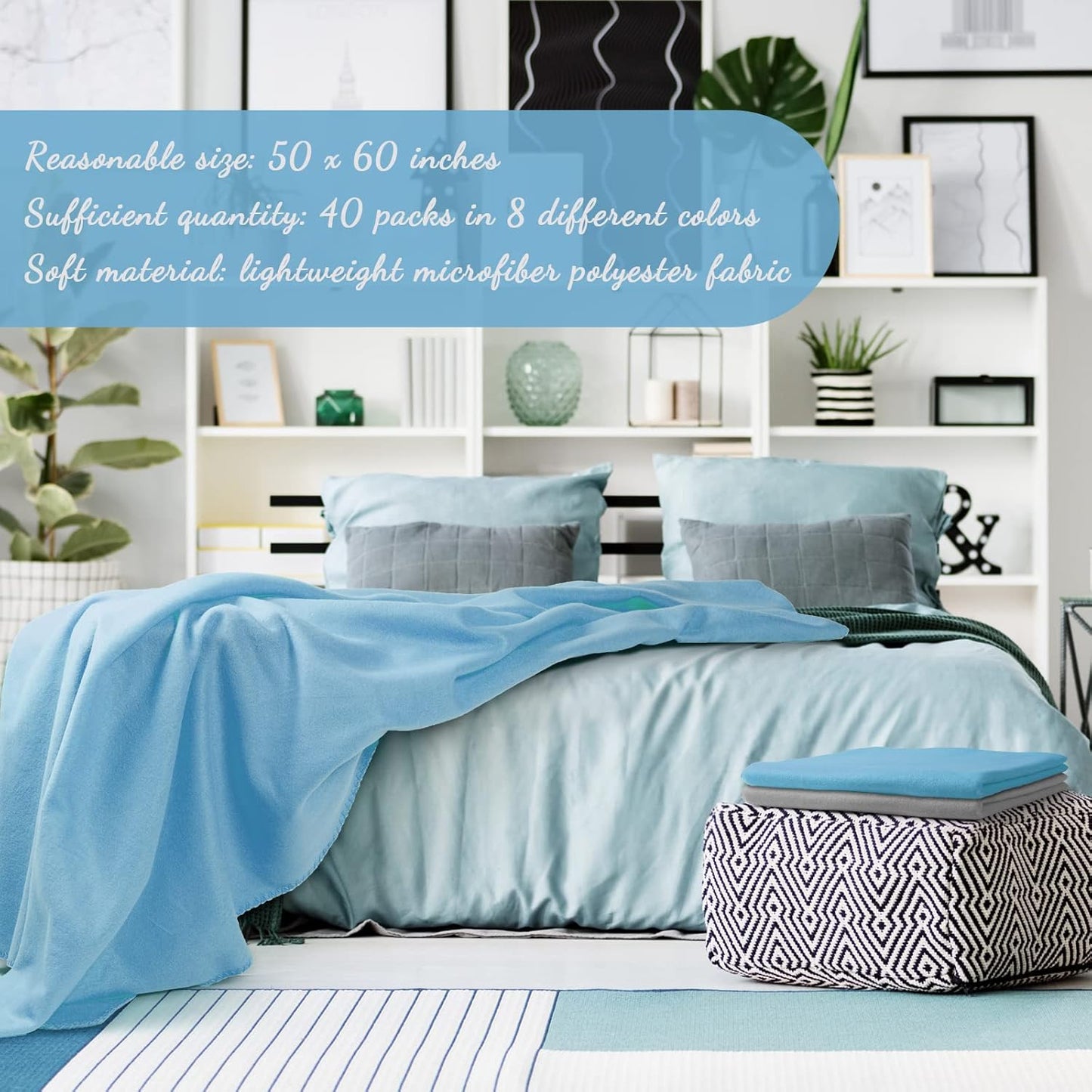 Kinlop Fleece Blanket Bulk 60 x 50 Inch Soft Lightweight Fleece Cozy Blanket Warm Throw Plush Pet Throw for Bed Couch Sofa Home Office Wedding Gifts Travel Camping(Fresh Color,40 Packs)