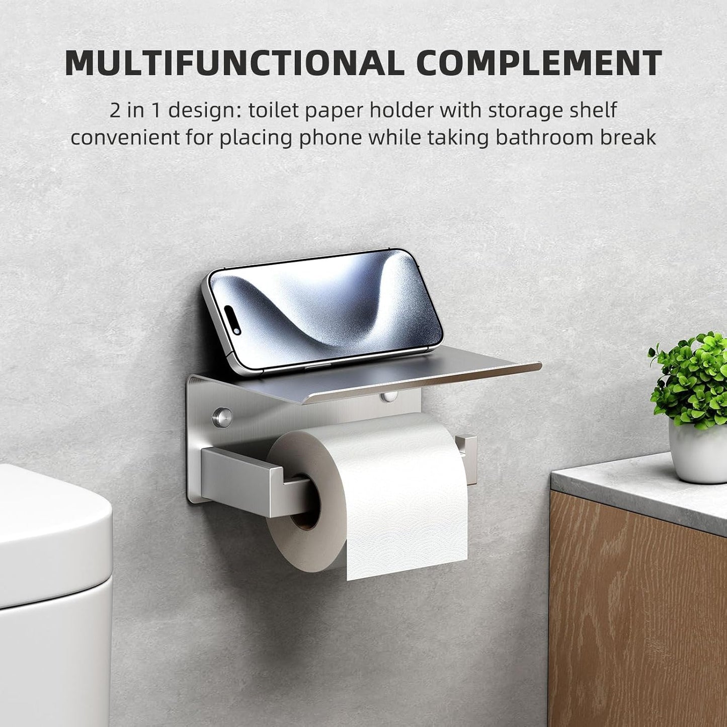 Angle Simple Toilet Paper Holder with Shelf, 304 Stainless Steel Toilet Tissue Roll Holder Brushed Nickel Wall Mount