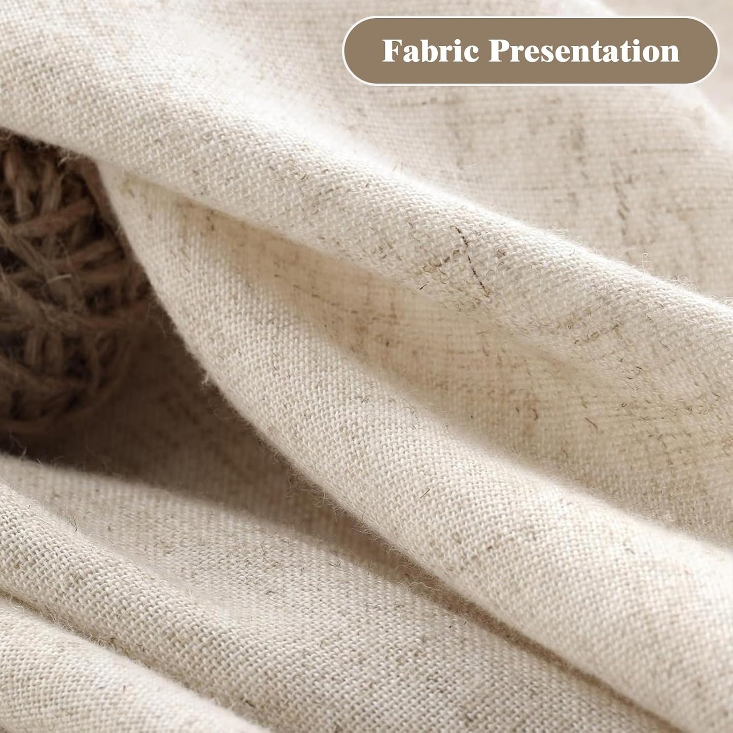 Farmhouse Shower Curtain Linen Beige Button Woven Fabric Country Rustic Western, Pleated Beige Stripe 72" W x 78" L