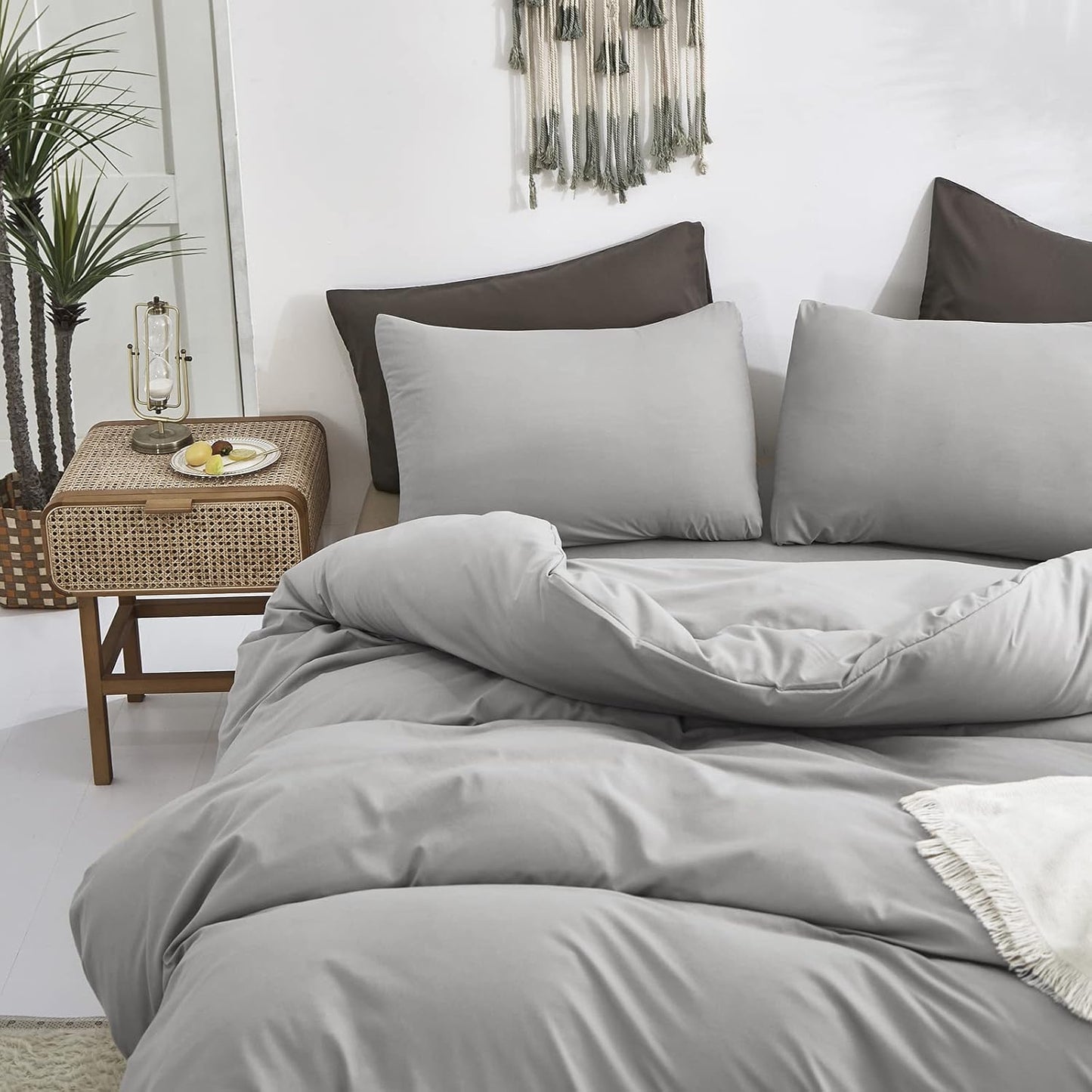 Cottonight Silver Grey Comforter Sets King Light Grey Bedding Comforter Set Pale Grey Color Blanket Quilts Soft Breathable Durable Bedding Comforter Sets