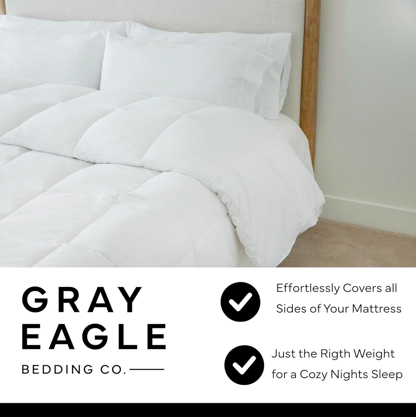 Gray Eagle Oversized King Comforter 108" x 90" – Extra Large Synthetic Down Duvet Insert – Ultra Soft Microfiber, All-Season, Lightweight & Fluffy – Hotel-Quality, Machine Washable, White