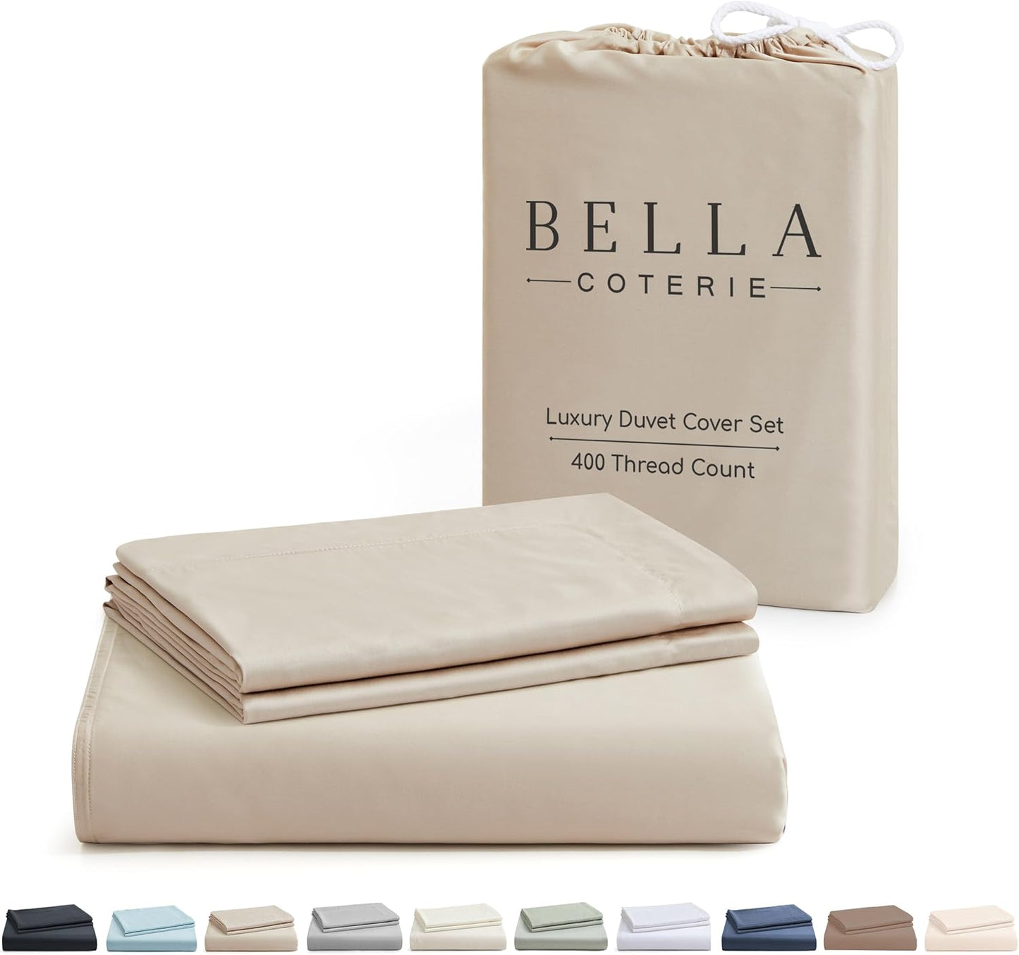 Bella Coterie Luxury Bamboo Viscose King Size Duvet Cover Set | 100% Organically Grown | Corner Ties | Ultra Soft | Cooling | Two Pillow Shams | 106 x 94 | No Insert [Dune]