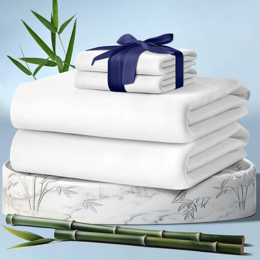 DECOLURE 100% Viscose Derived from Bamboo Sheets Full Size 4pcs - Ultra Soft & Luxuriously Cooling, 17" Deep Pocket, Double Stitching, Perfect for Hot Sleepers - Full Bed Sheets (White)