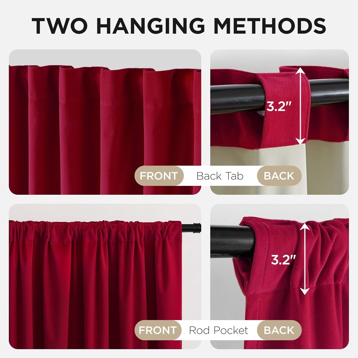 Joydeco Red 100% Blackout Curtains 102 Inch 2 Panels, Luxury Thermal Red Velvet Curtains for Bedroom Living Room, Soundproof Blackout Window Drapes, Rod Pocket & Back Tab (52W x 102L)