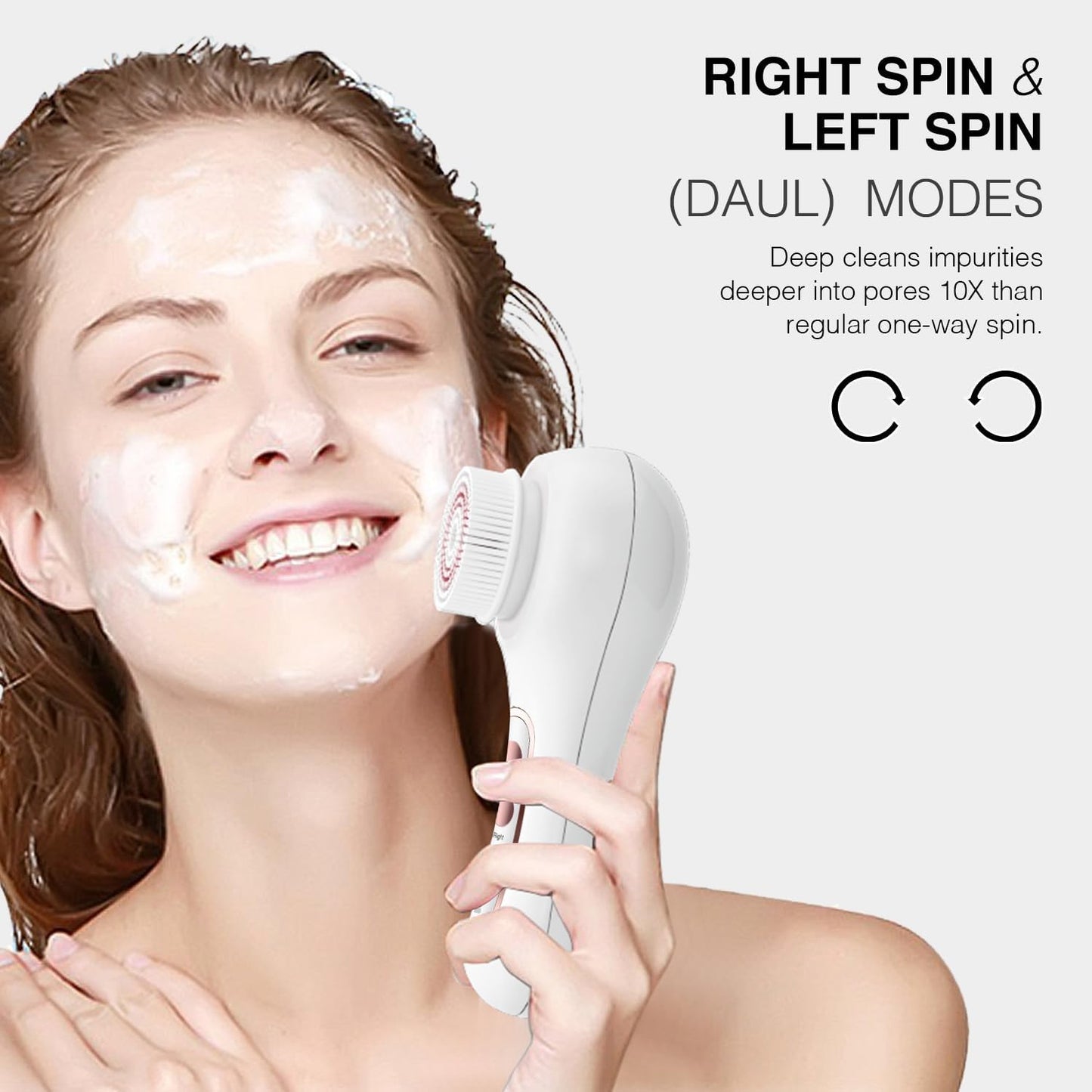 Face Scrubber Exfoliator, Rechargeable Facial Cleansing Brush with 2-Way Rotation & 3 Modes, 30-Day Runtime, 5 Brush Heads for SPA-Level Care, IPX7 Waterproof, Deep Cleaning for All Skin Types