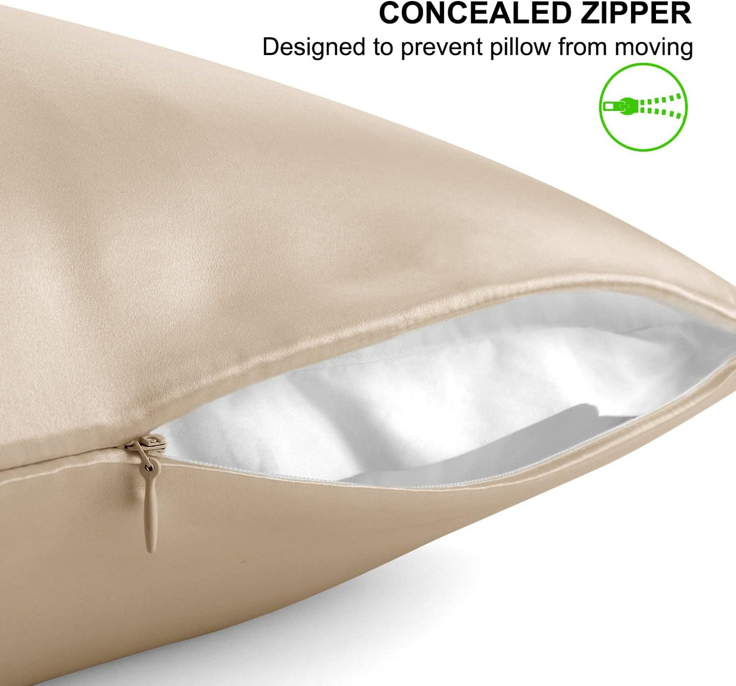 ALASKA BEAR Natural Silk Pillowcase, Hypoallergenic, 19 Momme, 600 Thread Count 100 Percent Mulberry Silk, Queen Size with Hidden Zipper (1,Champagne Gold)