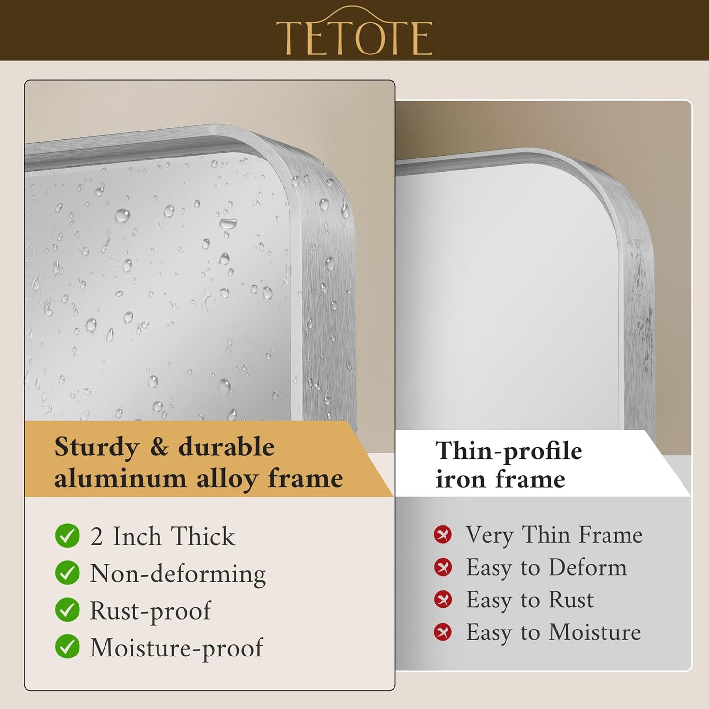 TETOTE Silver Bathroom Mirror, 30 x 36 Inch Wall Mounted Rectangle Brushed Silver Metal Framed Modern Vanity Mirror (Horizontal/Vertical)