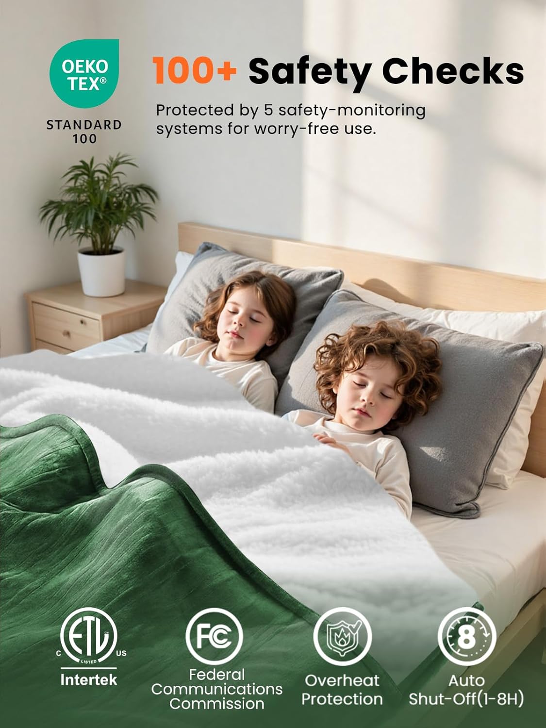 Electric Heated Blanket Throw, Ultra‑Cozy Premium Flannel & Sherpa, Even Heat Distribution & Stable Temp, 1–8H Auto‑Off, 8 Temps (86–125.6°F), Overheat Protection, Ideal Gifts for Grandma