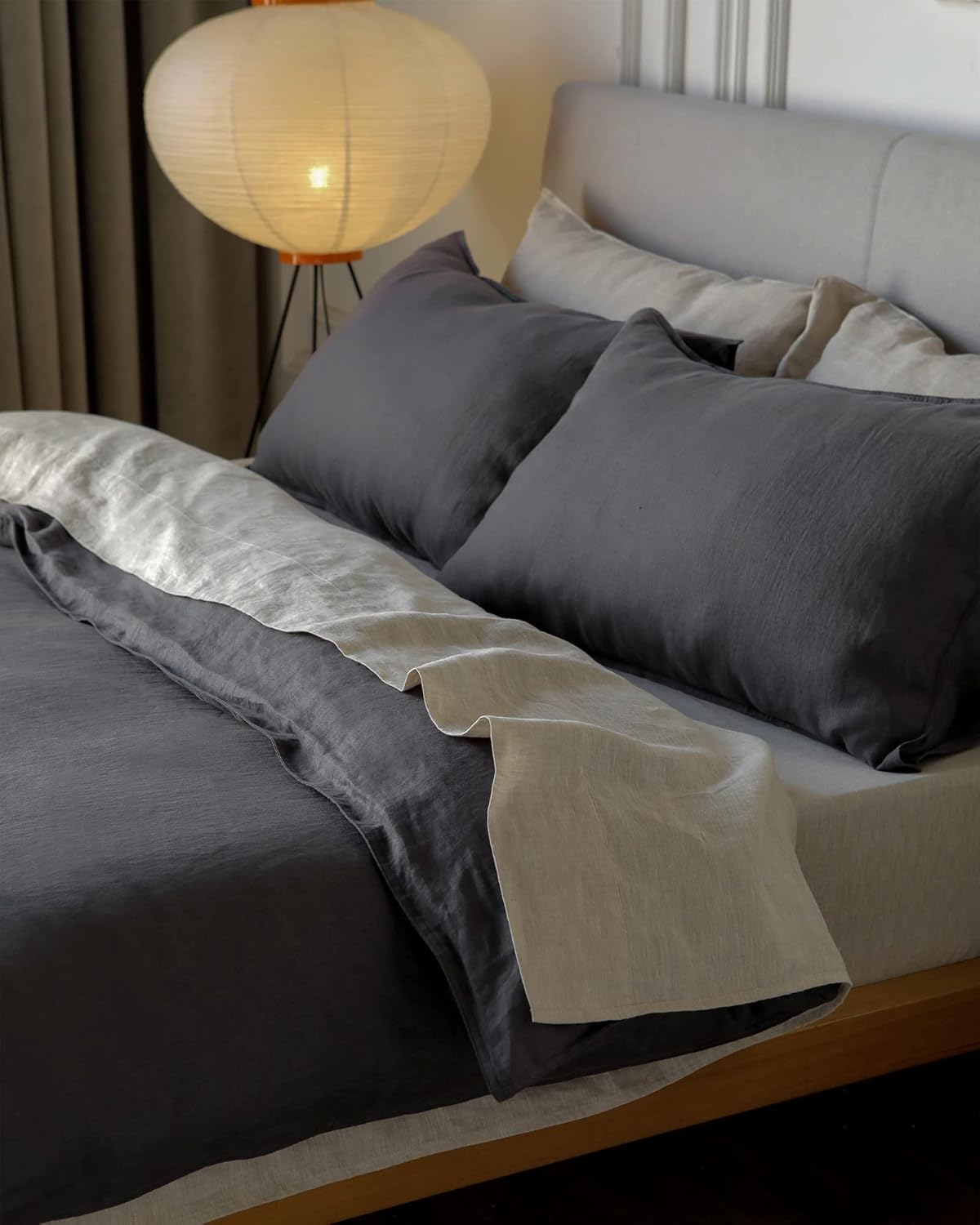 XZ XIFA Dark Grey 100% Linen Duvet Cover Queen Size Bedding Set, Cooling Duvet Cover with Natural Washed French Flax, Soft, Breathable, Textured Duvet Cover (1 Duvet Cover, 2 Pillowcases)