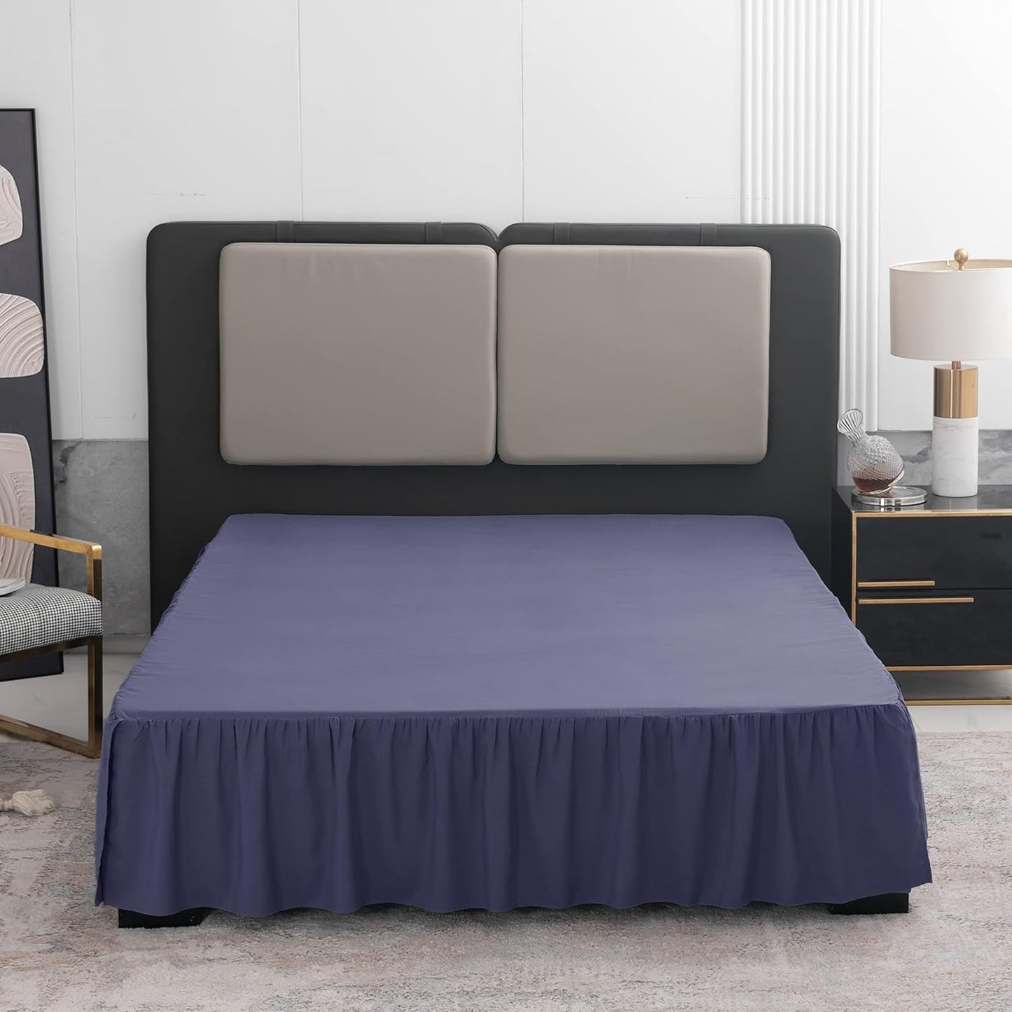 TSUTOMI Bed Skirt Queen Size Ruffled Bed Skirt with Split Corners, 14 Inch Drop Dust Ruffle Bed Skirts with Platform, Gathered Style, 100% Microfiber, Navy Blue