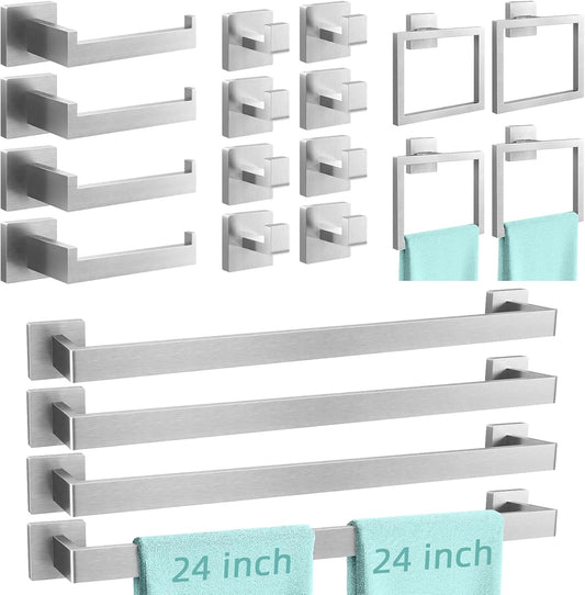 20-Piece Brushed Nickel Bathroom Hardware Set, 24 Inch Bath Towel Bar Set, Stainless Steel Wall Mounted Towel Rack for Bathroom