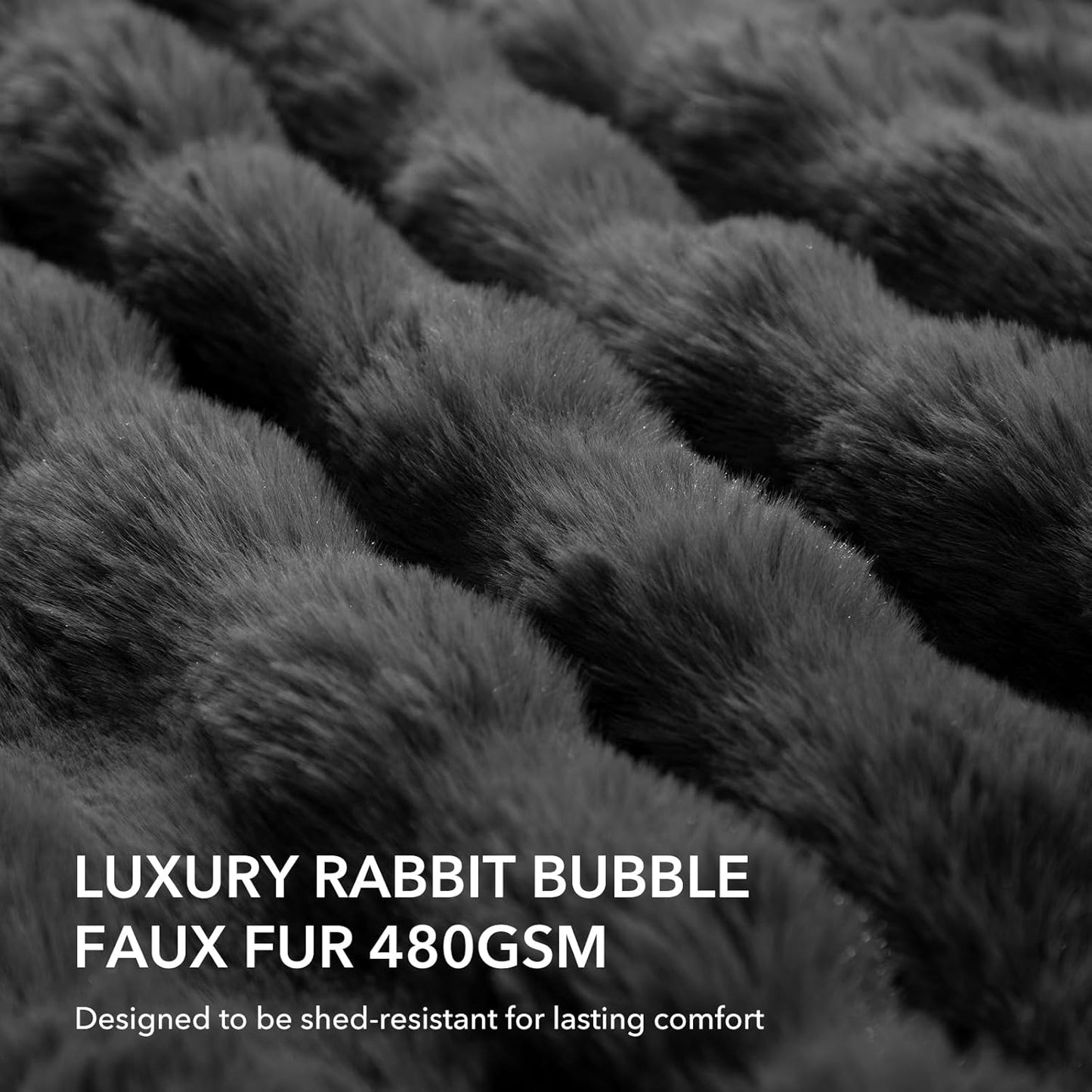 Faux Rabbit Fur Bubble Heated Blanket Queen Size Dark Grey - Fluffy Thick Electric Blanket with Dual Control, 6 Heating Levels & 10 Timer Settings, Overheat Protection, Home Decor (84" x 90")